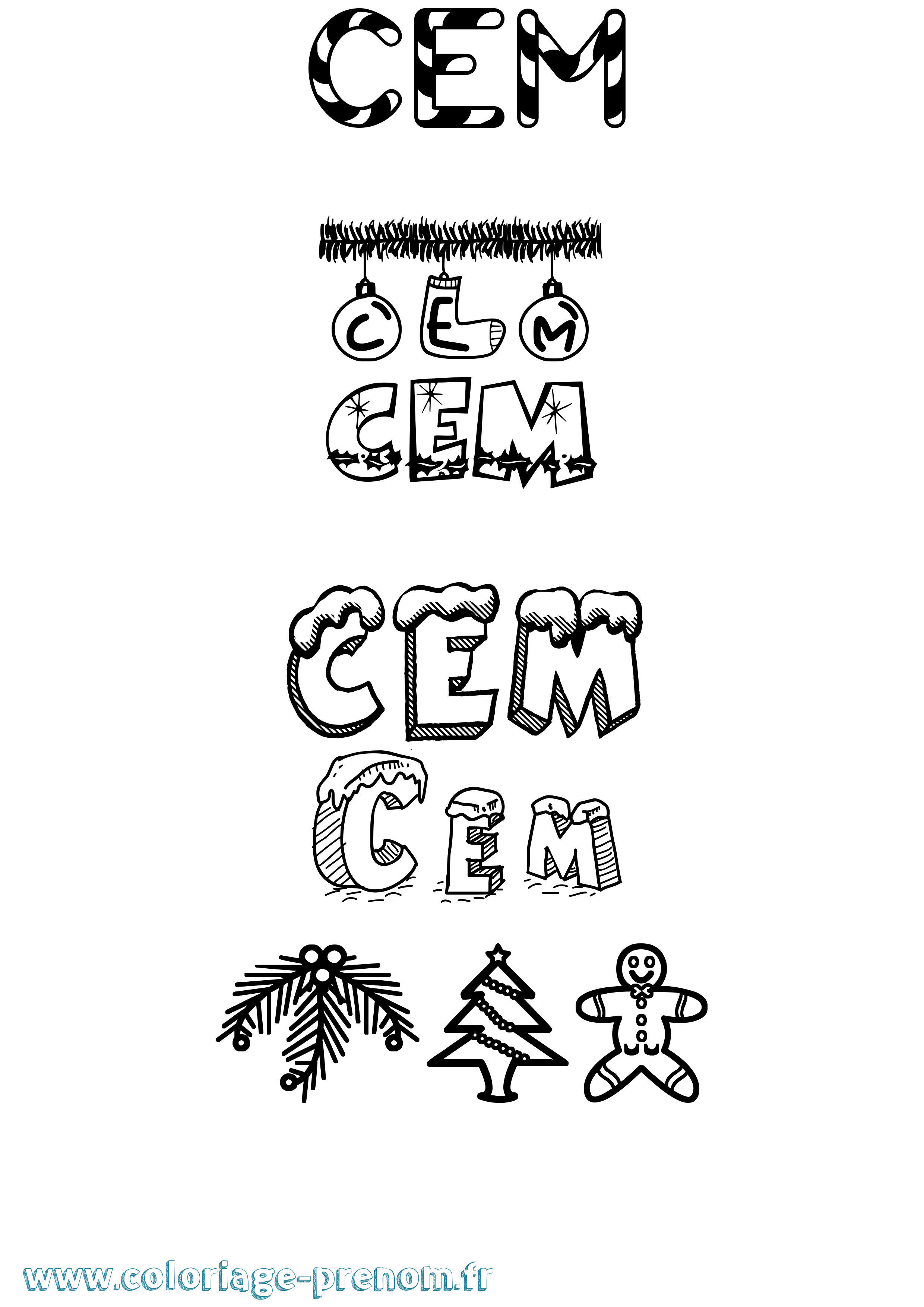 Coloriage Cem Noël Coloriage prénom Cem Noël
