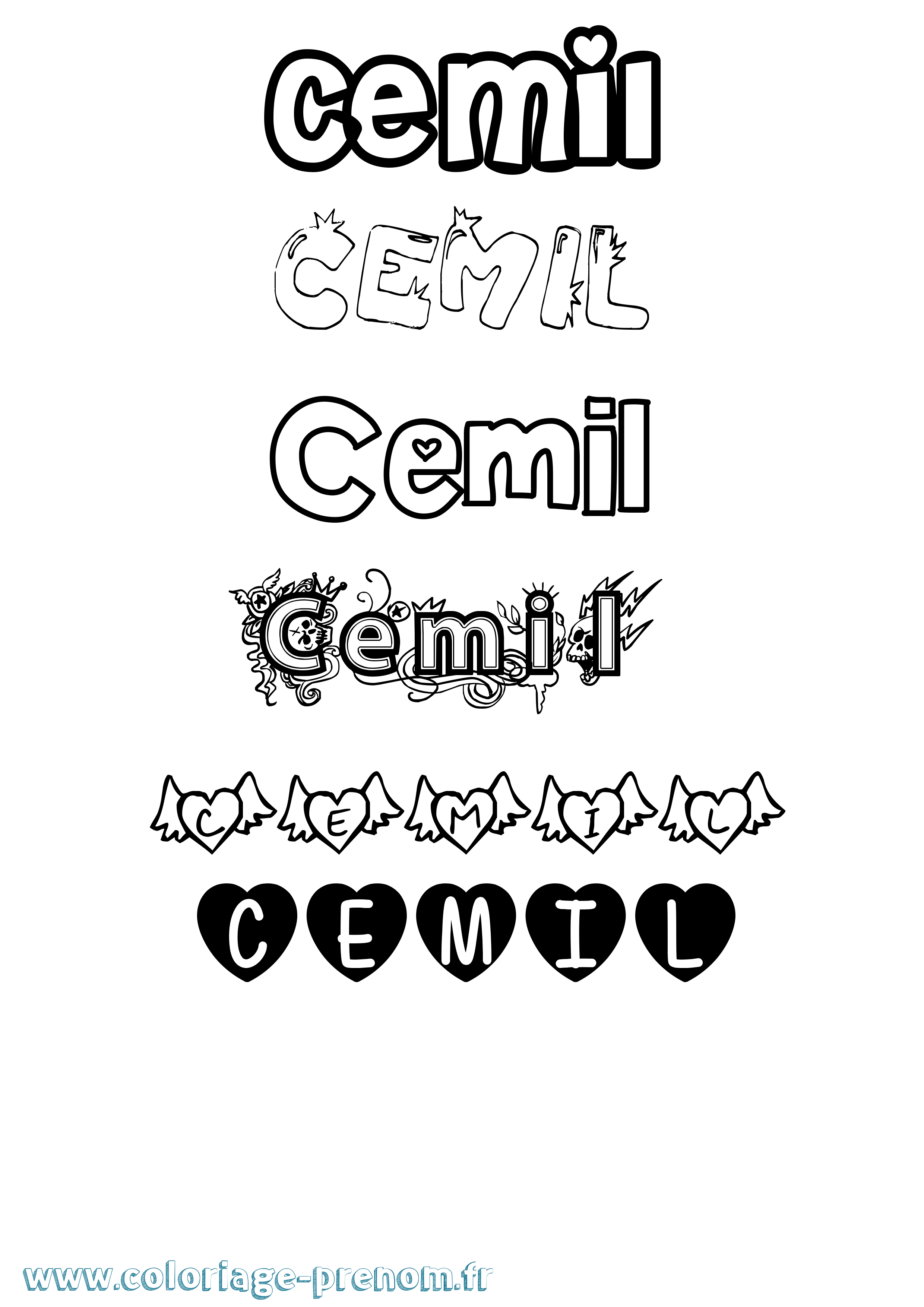Coloriage Cemil Girly Coloriage prénom Cemil Girly
