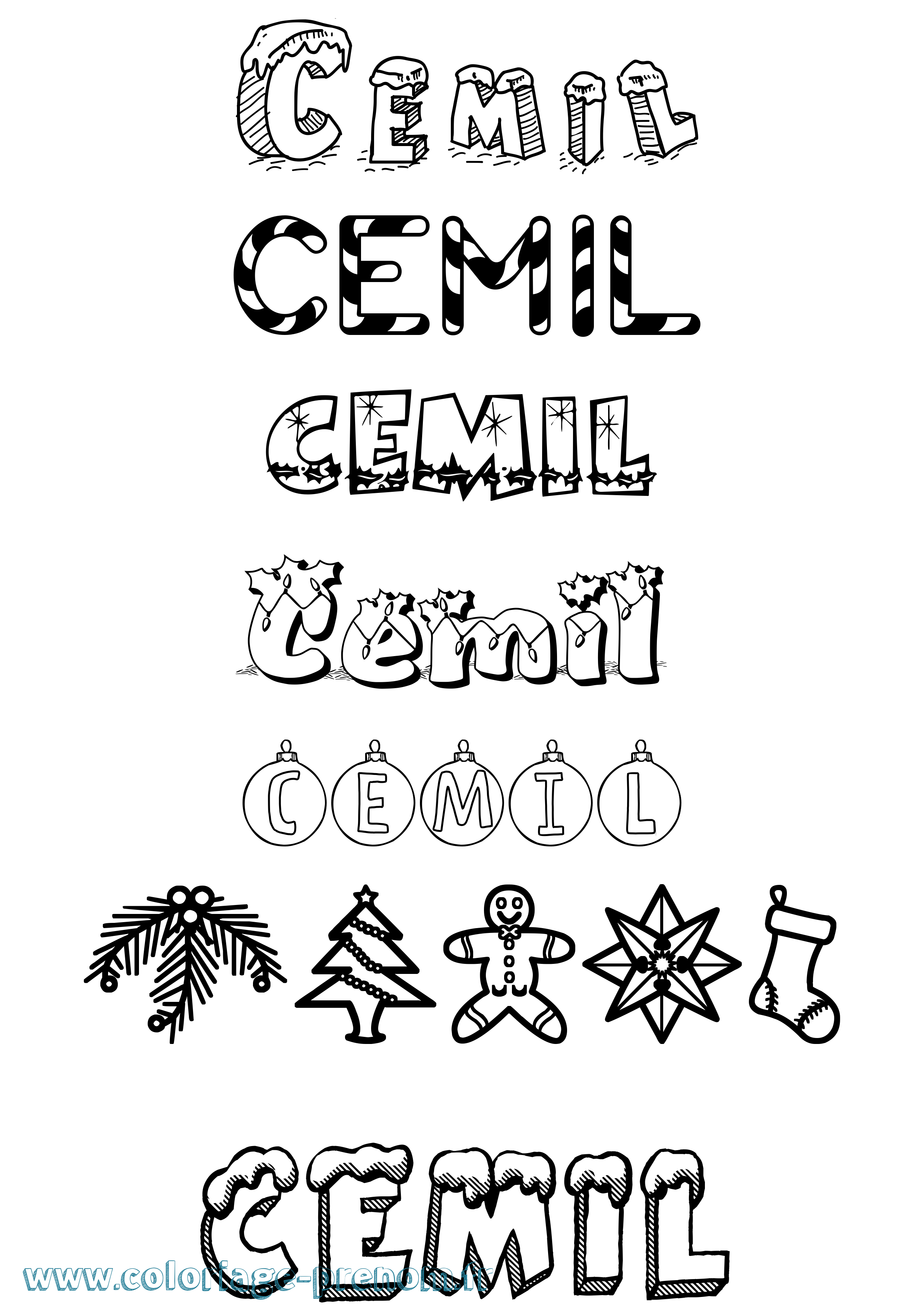 Coloriage Cemil Noël Coloriage prénom Cemil Noël