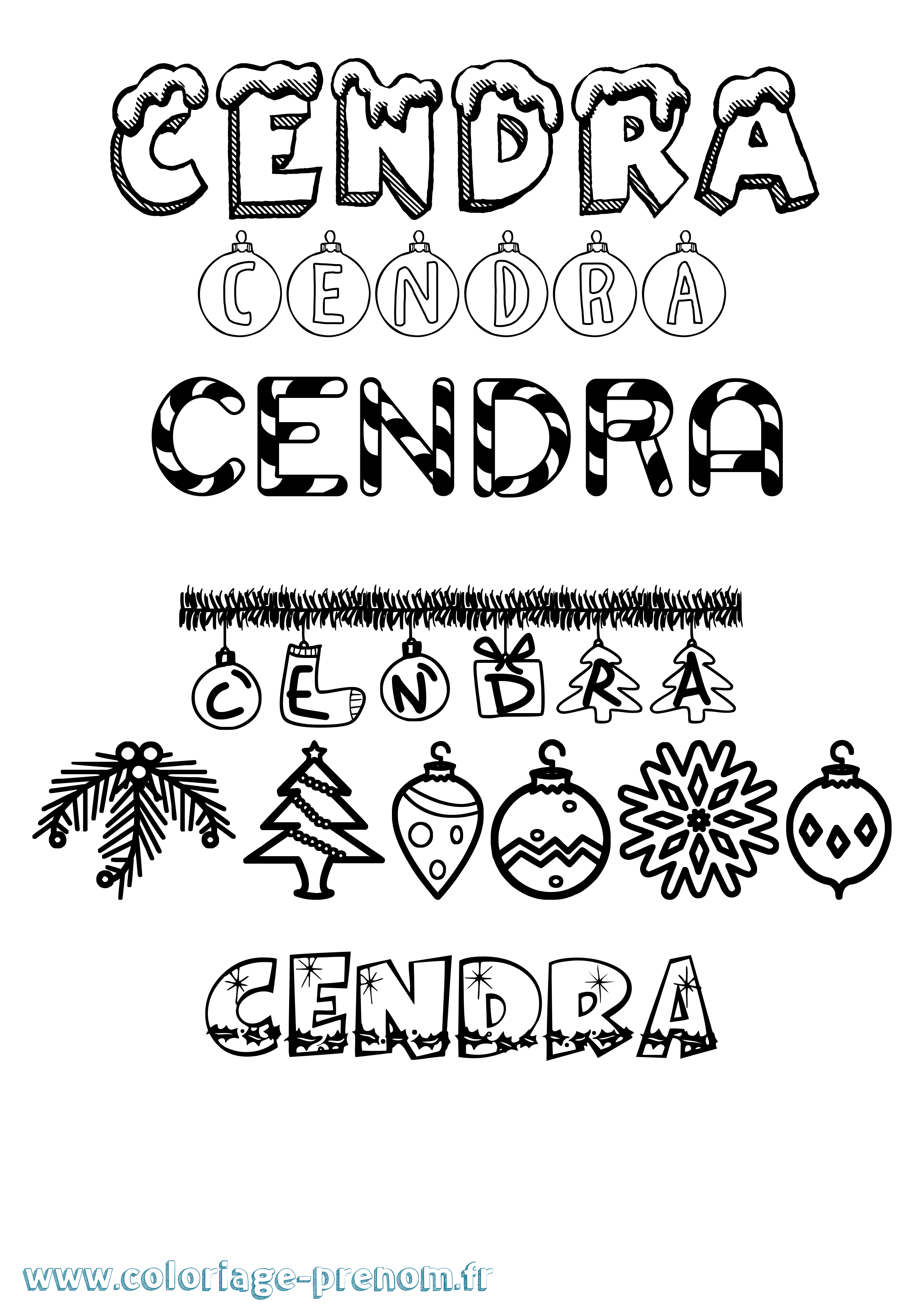 Coloriage Cendra Noël Coloriage prénom Cendra Noël