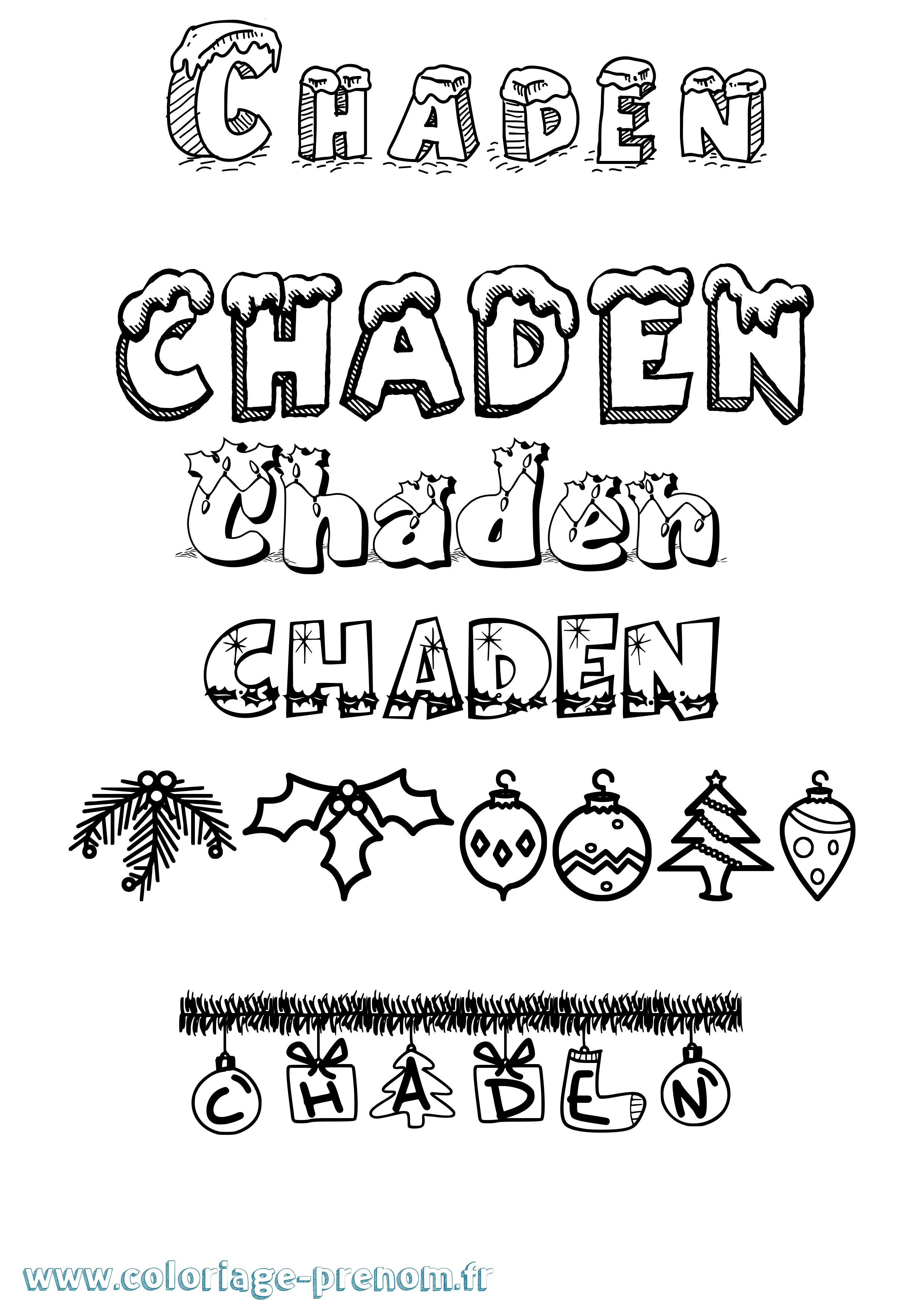 Coloriage Chaden Noël Coloriage prénom Chaden Noël