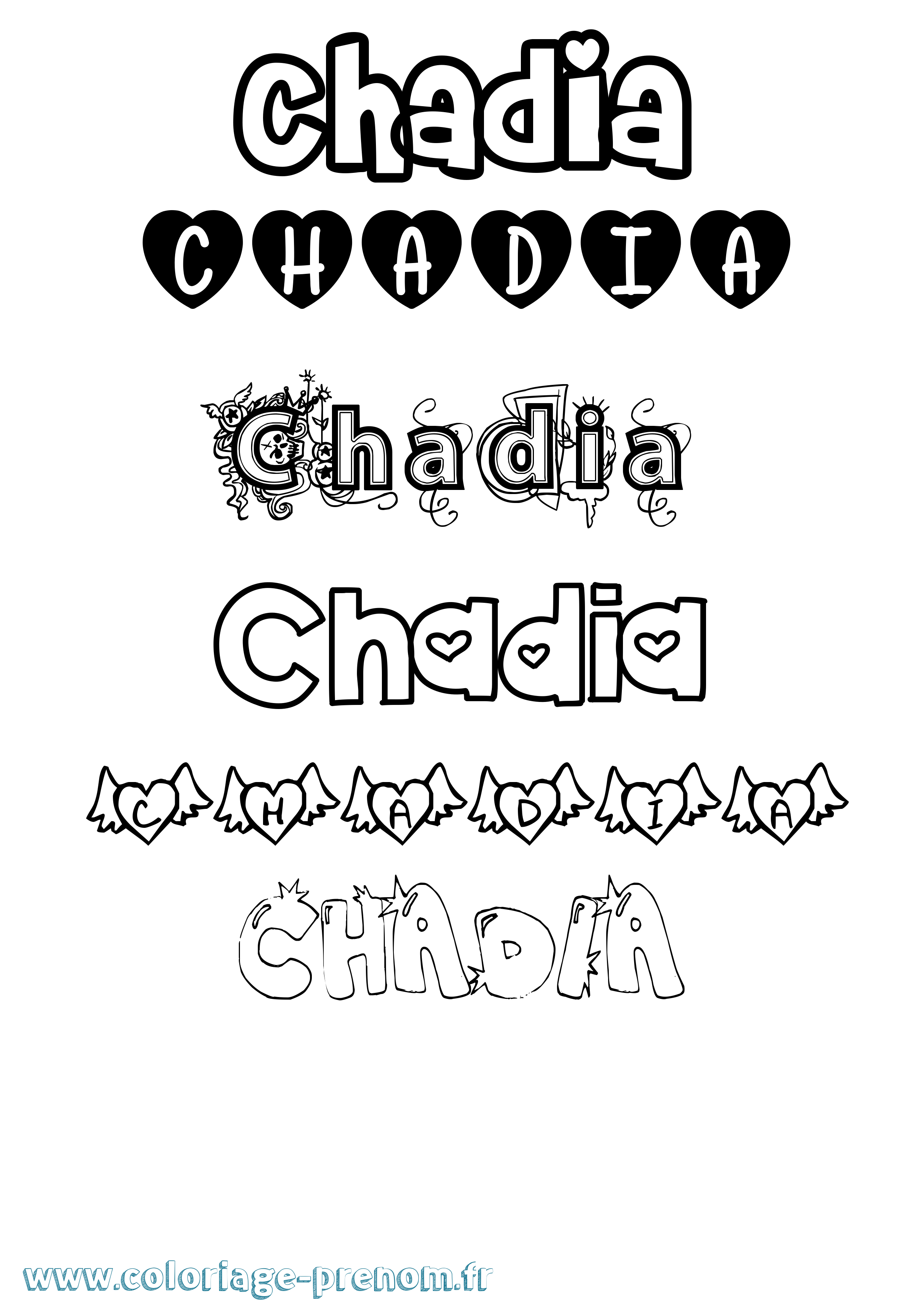 Coloriage Chadia Girly Coloriage prénom Chadia Girly