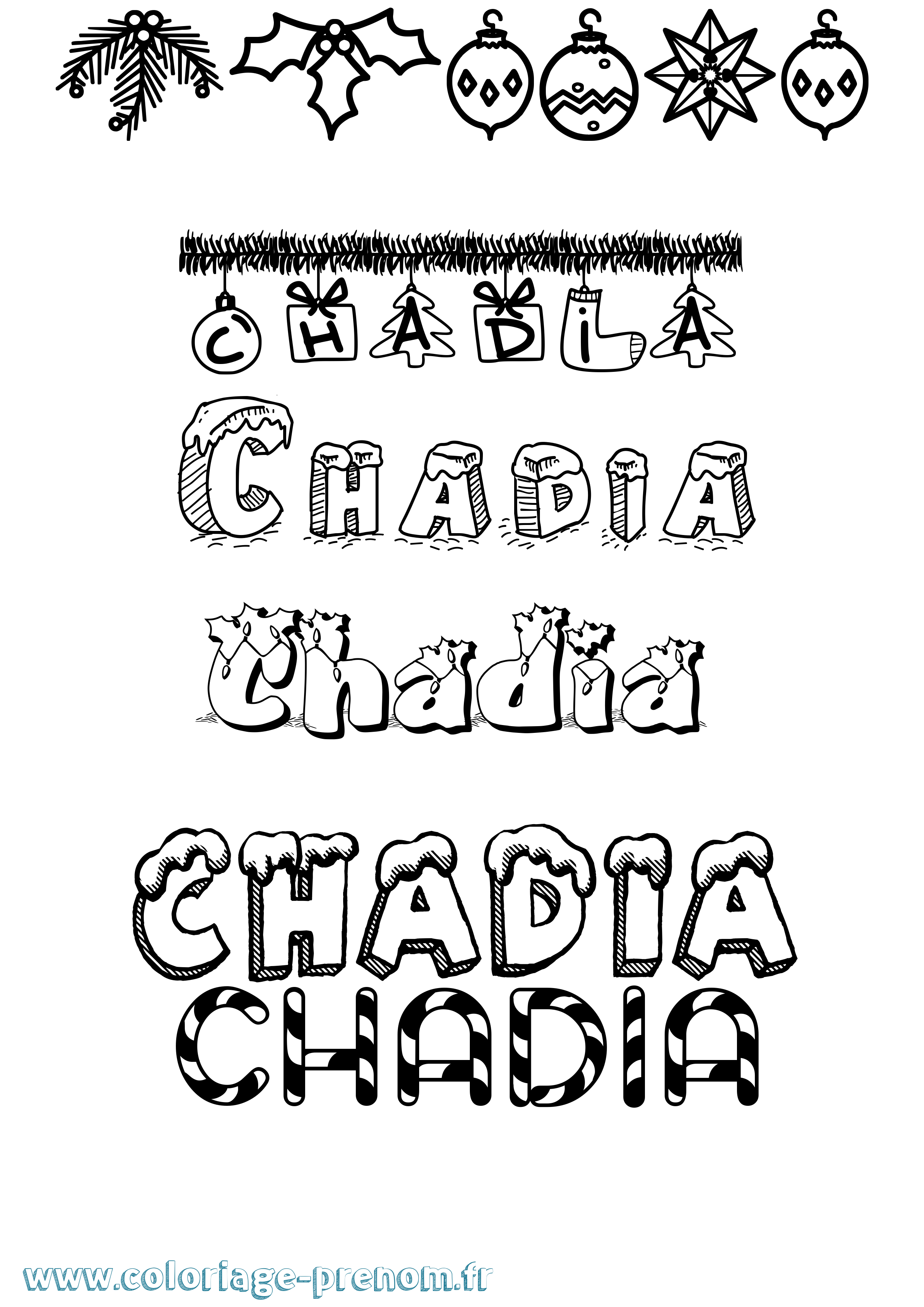 Coloriage Chadia Noël Coloriage prénom Chadia Noël