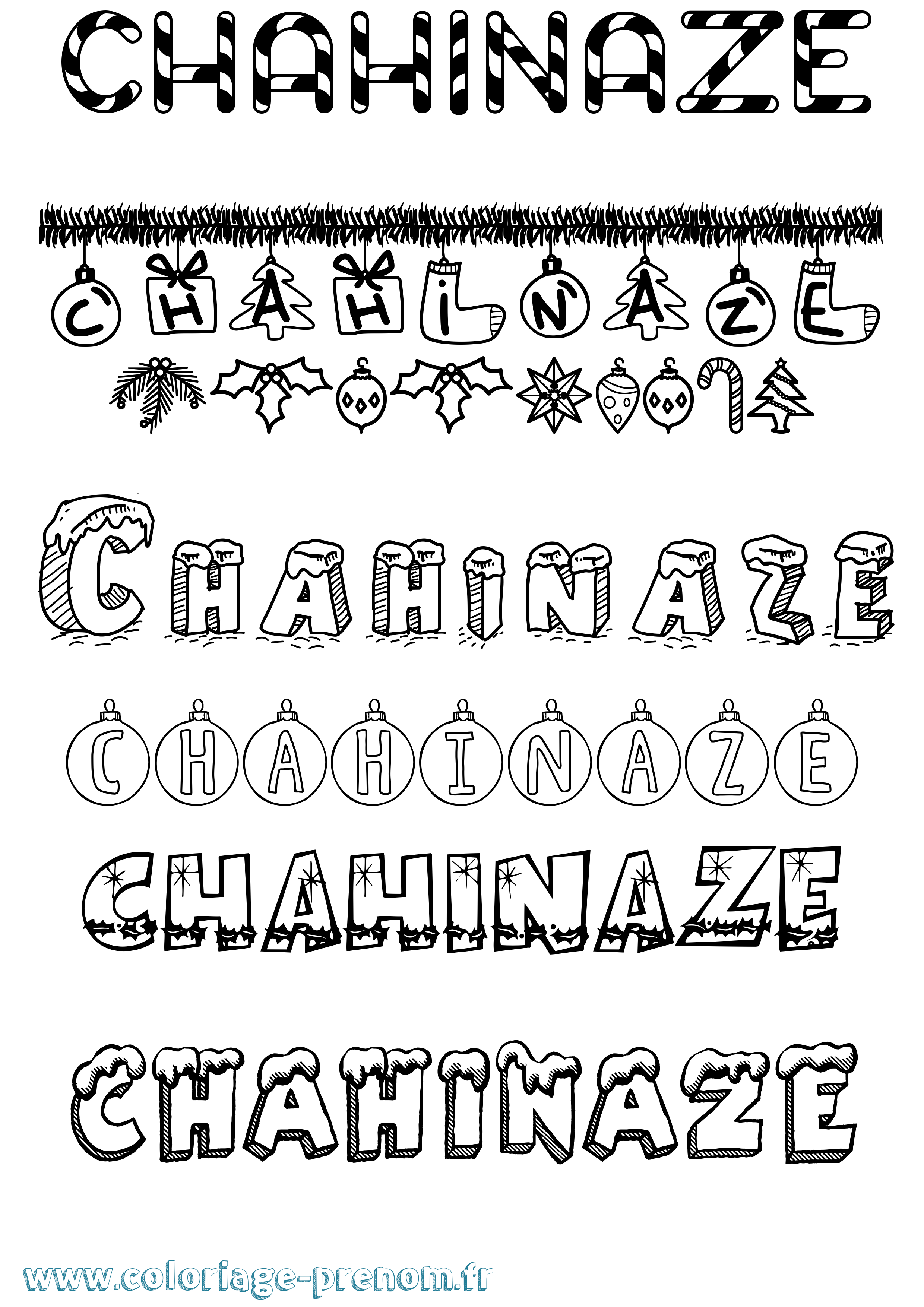 Coloriage Chahinaze Noël Coloriage prénom Chahinaze Noël