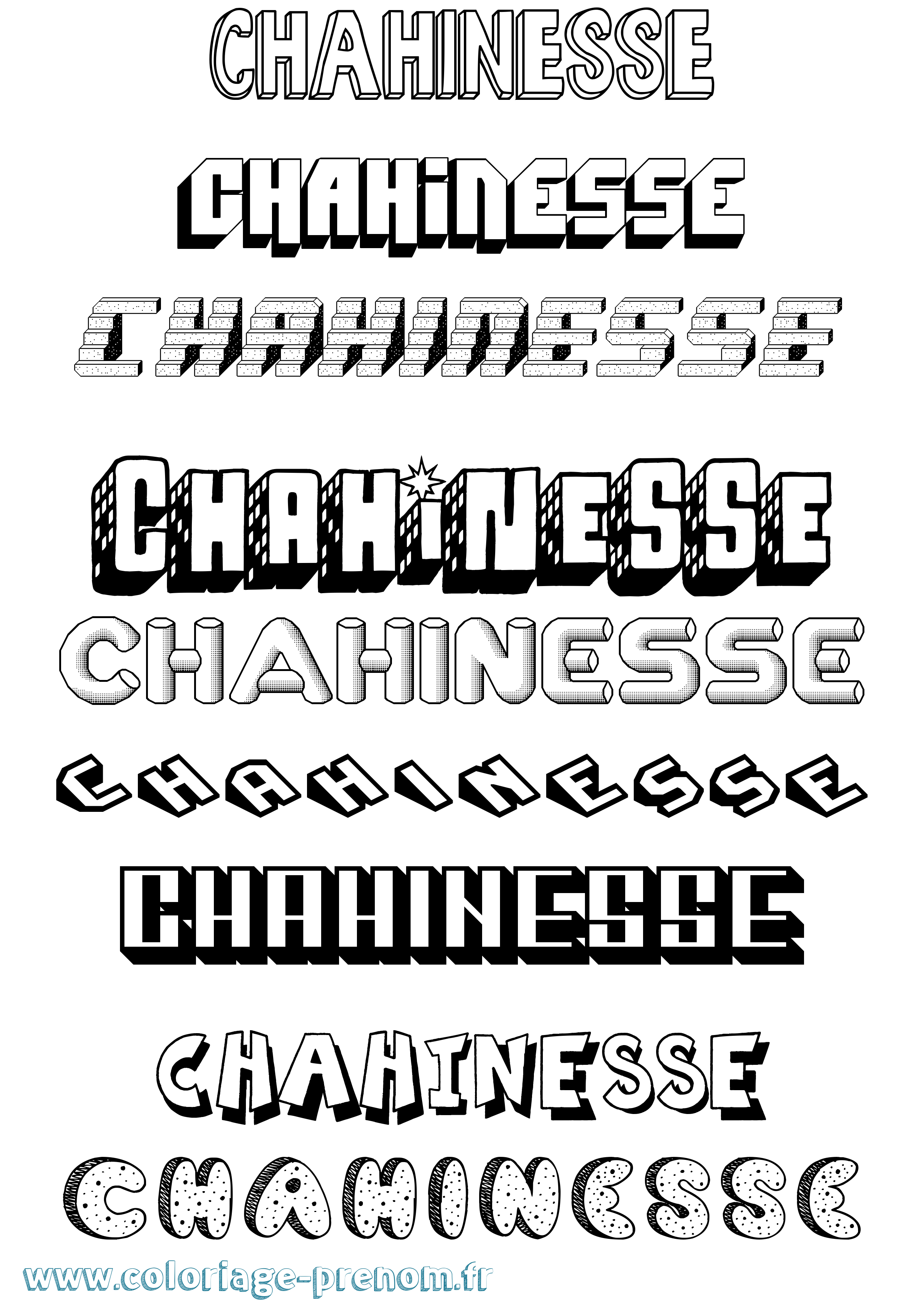 Coloriage Chahinesse Effet 3D Coloriage prénom Chahinesse Effet 3D