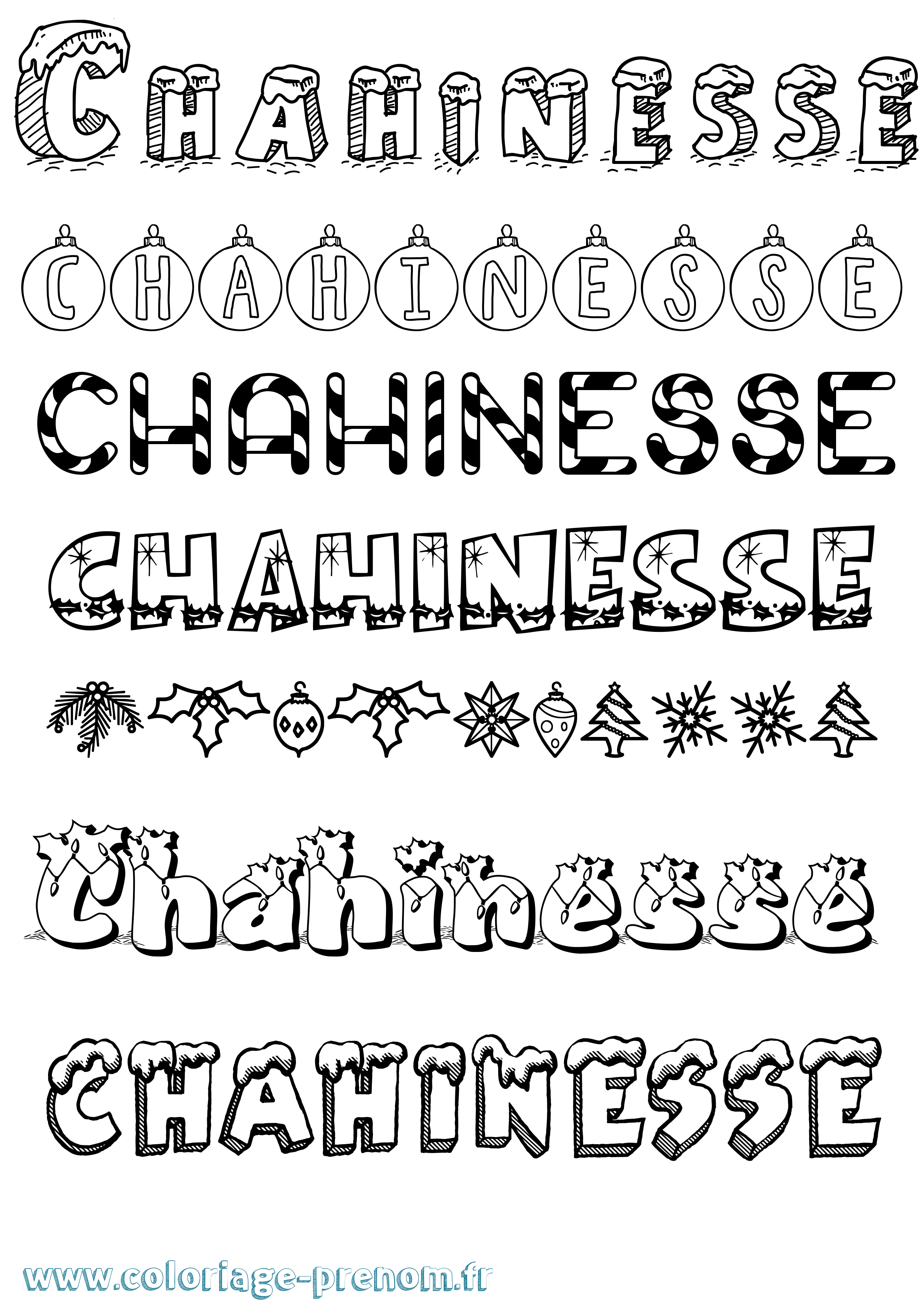 Coloriage Chahinesse Noël Coloriage prénom Chahinesse Noël