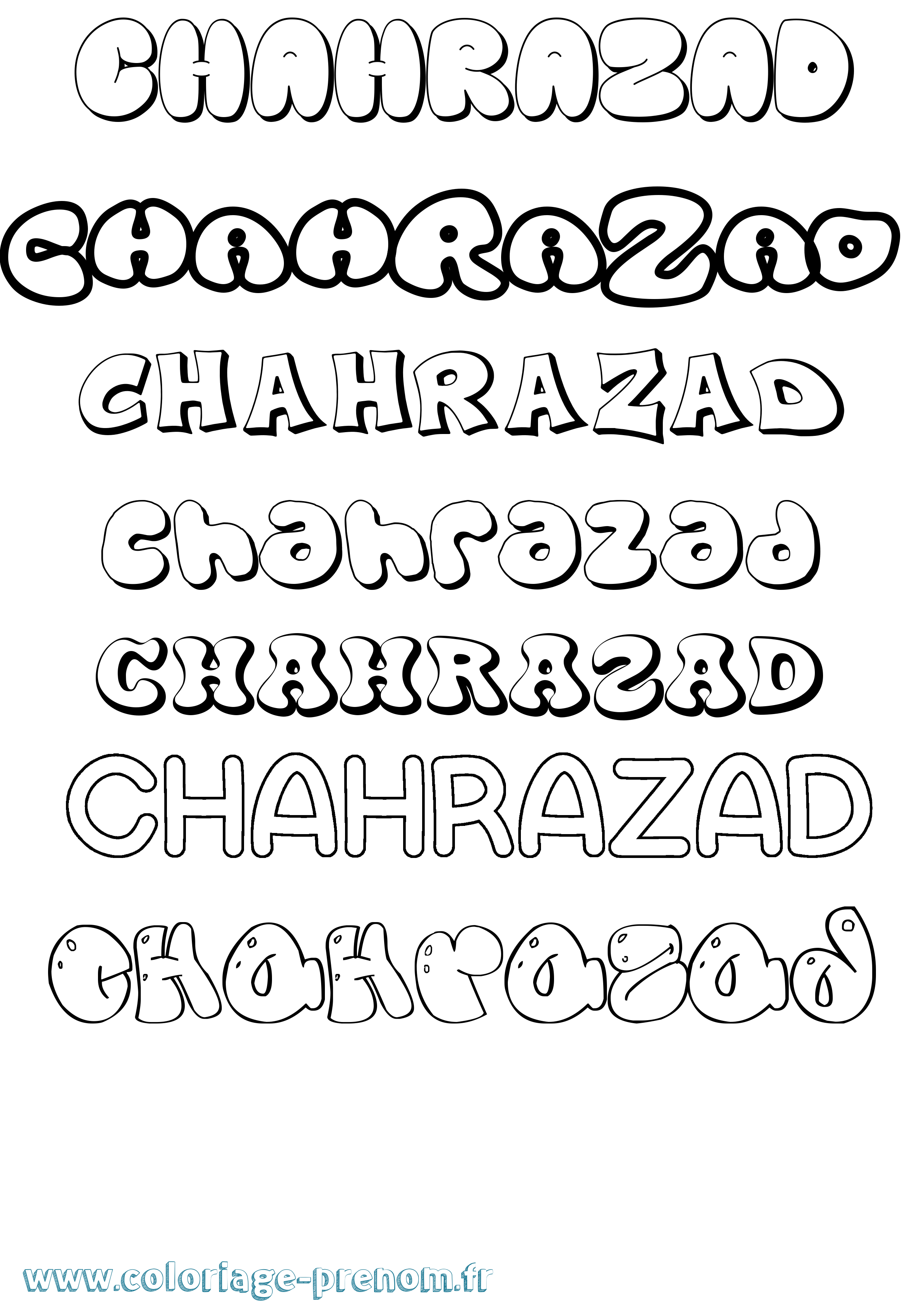 Coloriage Chahrazad Bubble Coloriage prénom Chahrazad Bubble