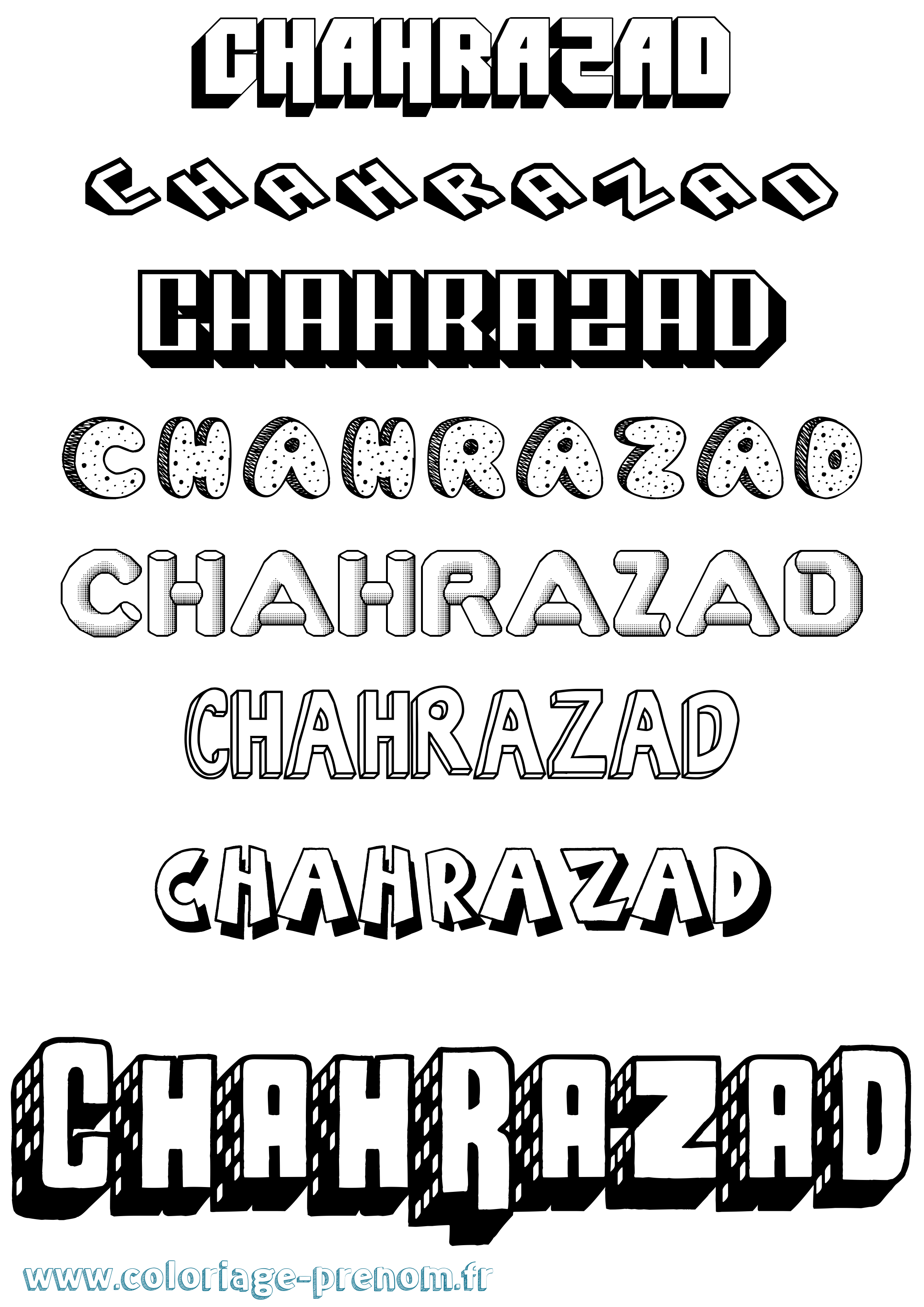 Coloriage Chahrazad Effet 3D Coloriage prénom Chahrazad Effet 3D