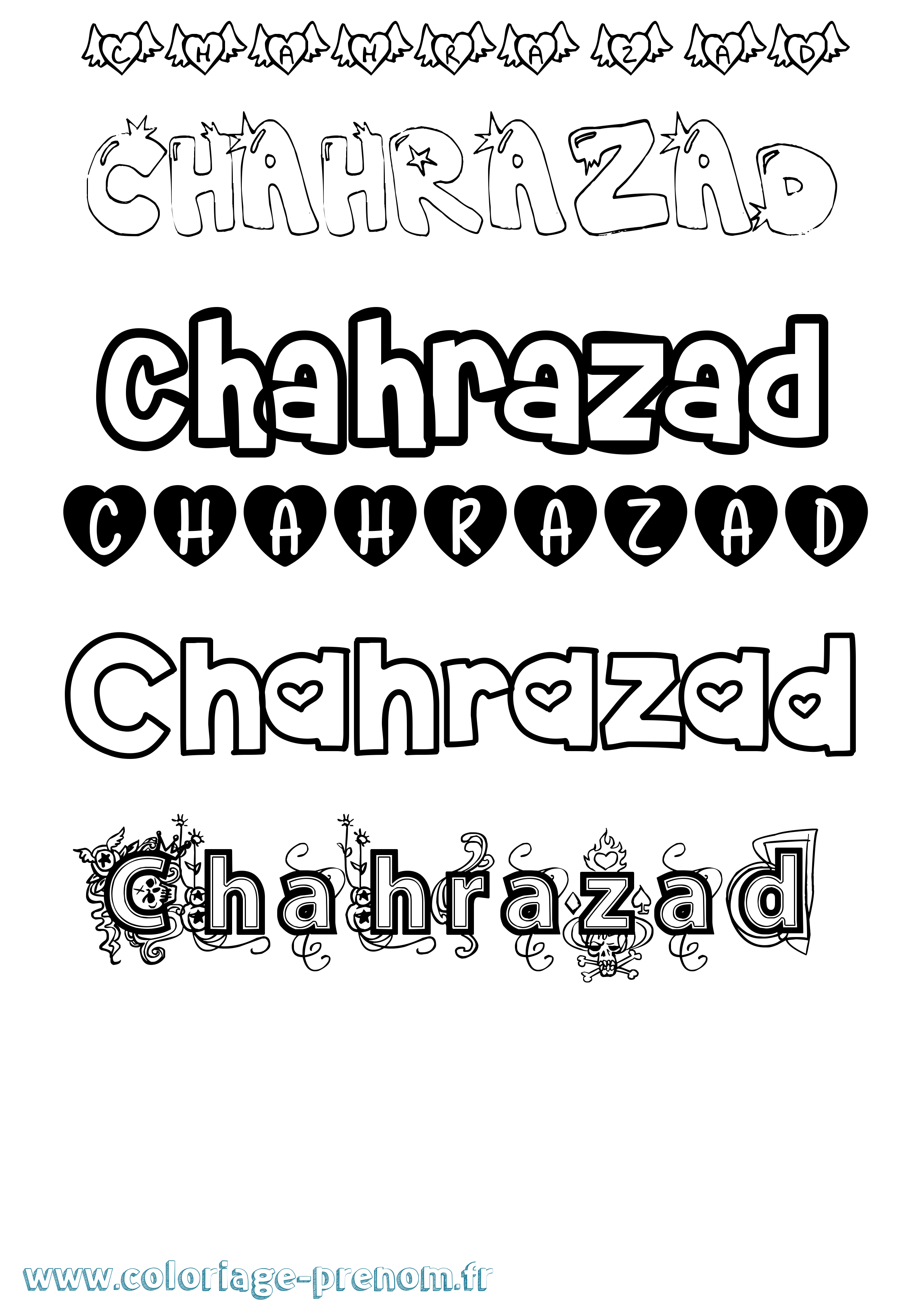 Coloriage Chahrazad Girly Coloriage prénom Chahrazad Girly