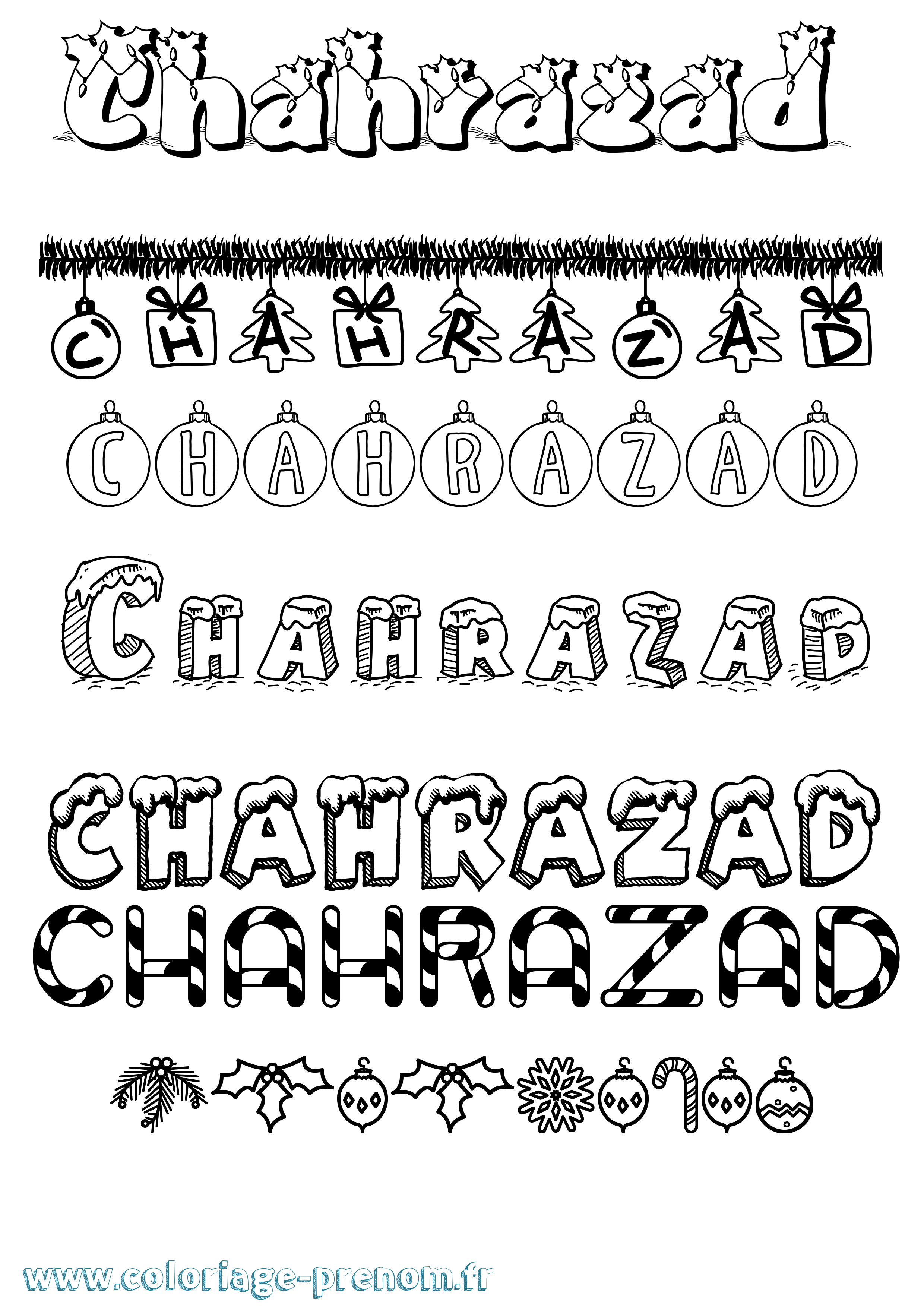 Coloriage Chahrazad Noël Coloriage prénom Chahrazad Noël