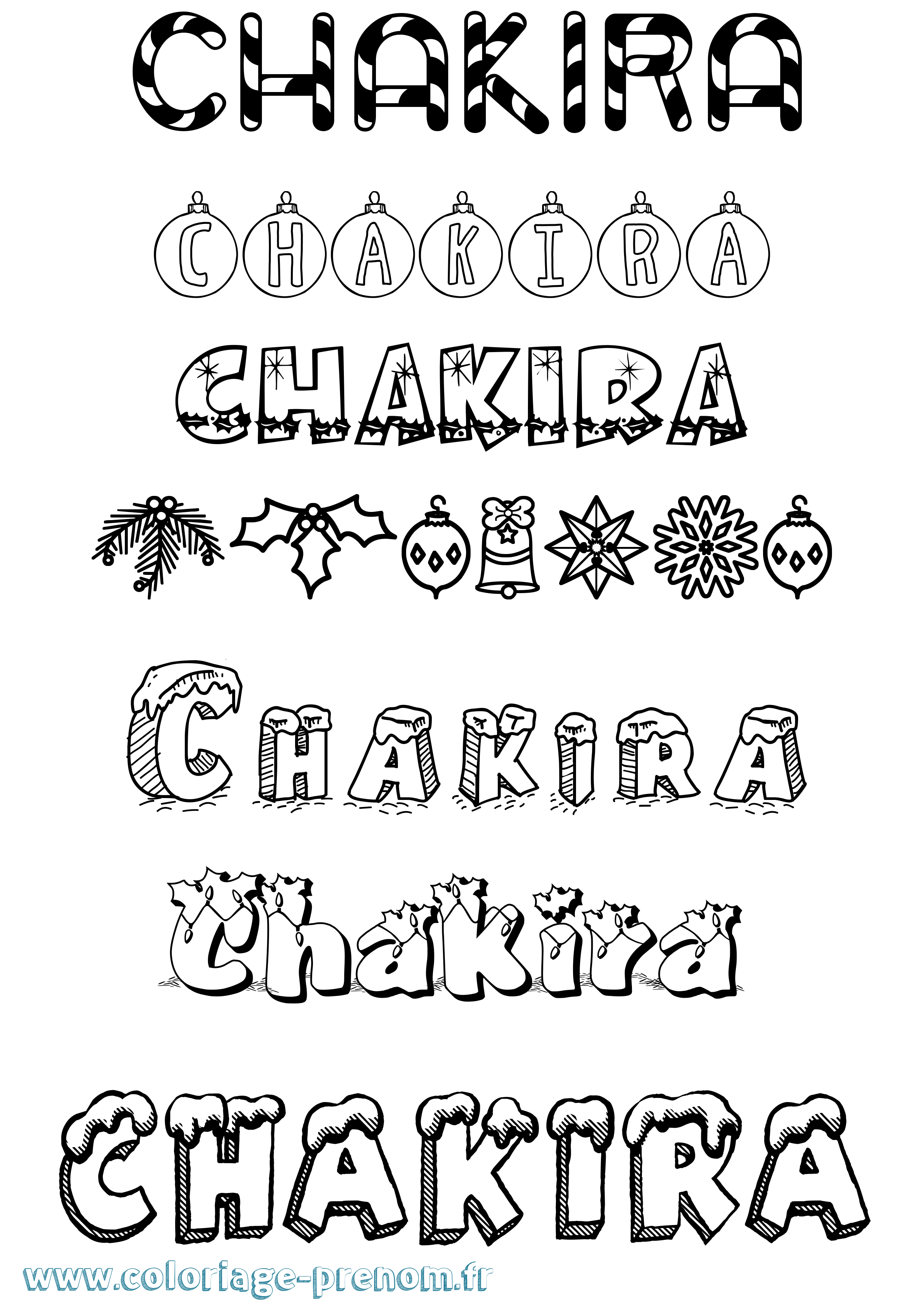 Coloriage Chakira Noël Coloriage prénom Chakira Noël