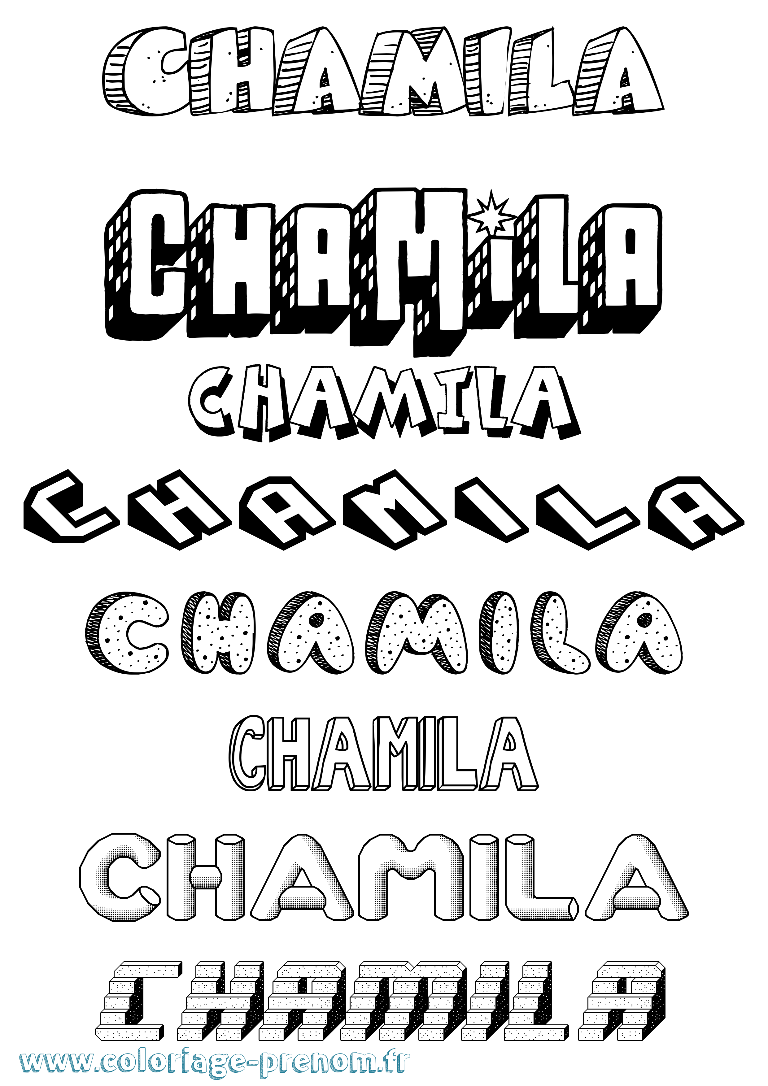 Coloriage Chamila Effet 3D Coloriage prénom Chamila Effet 3D