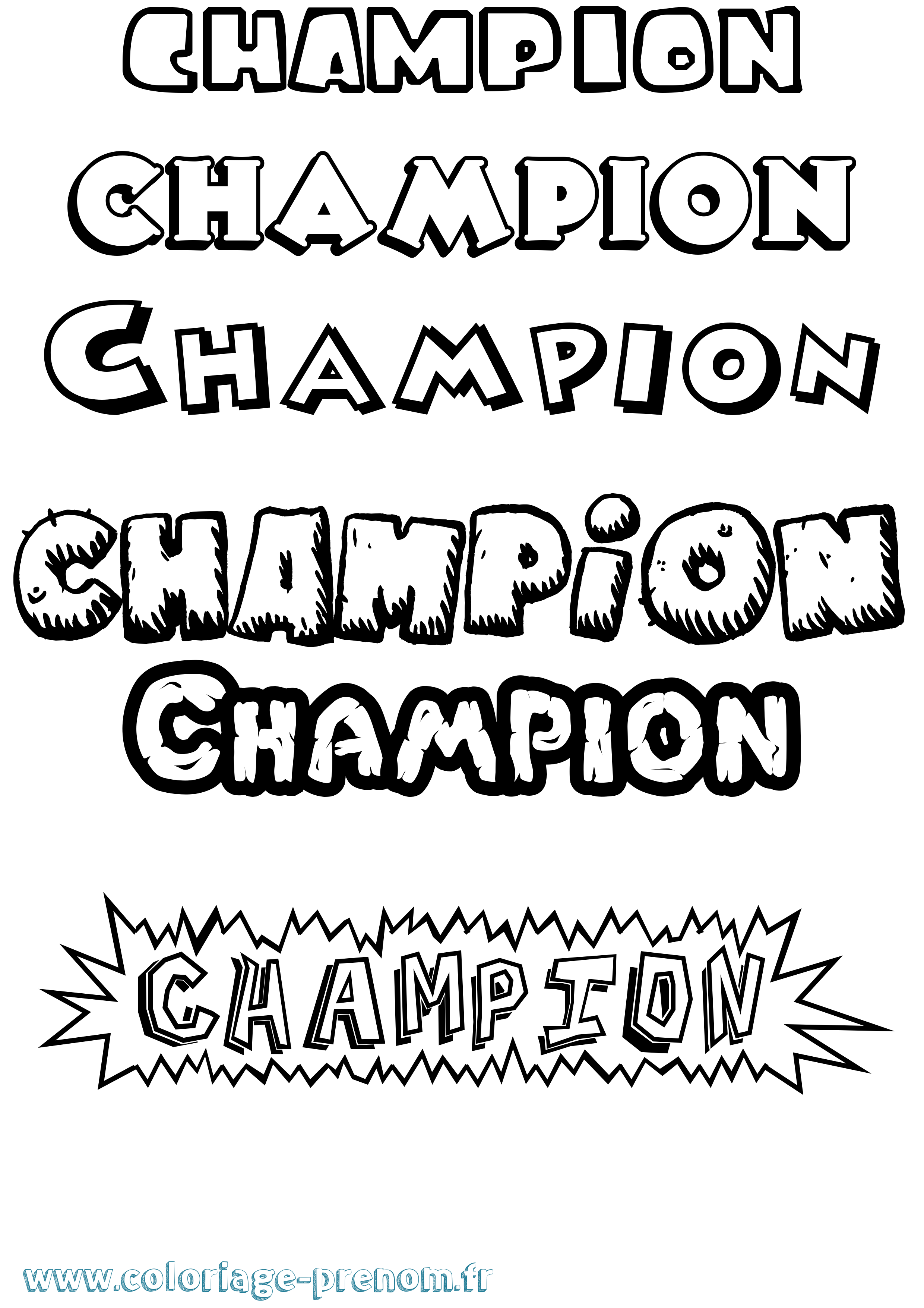 Coloriage Champion Dessin Animé Coloriage prénom Champion Dessin Animé