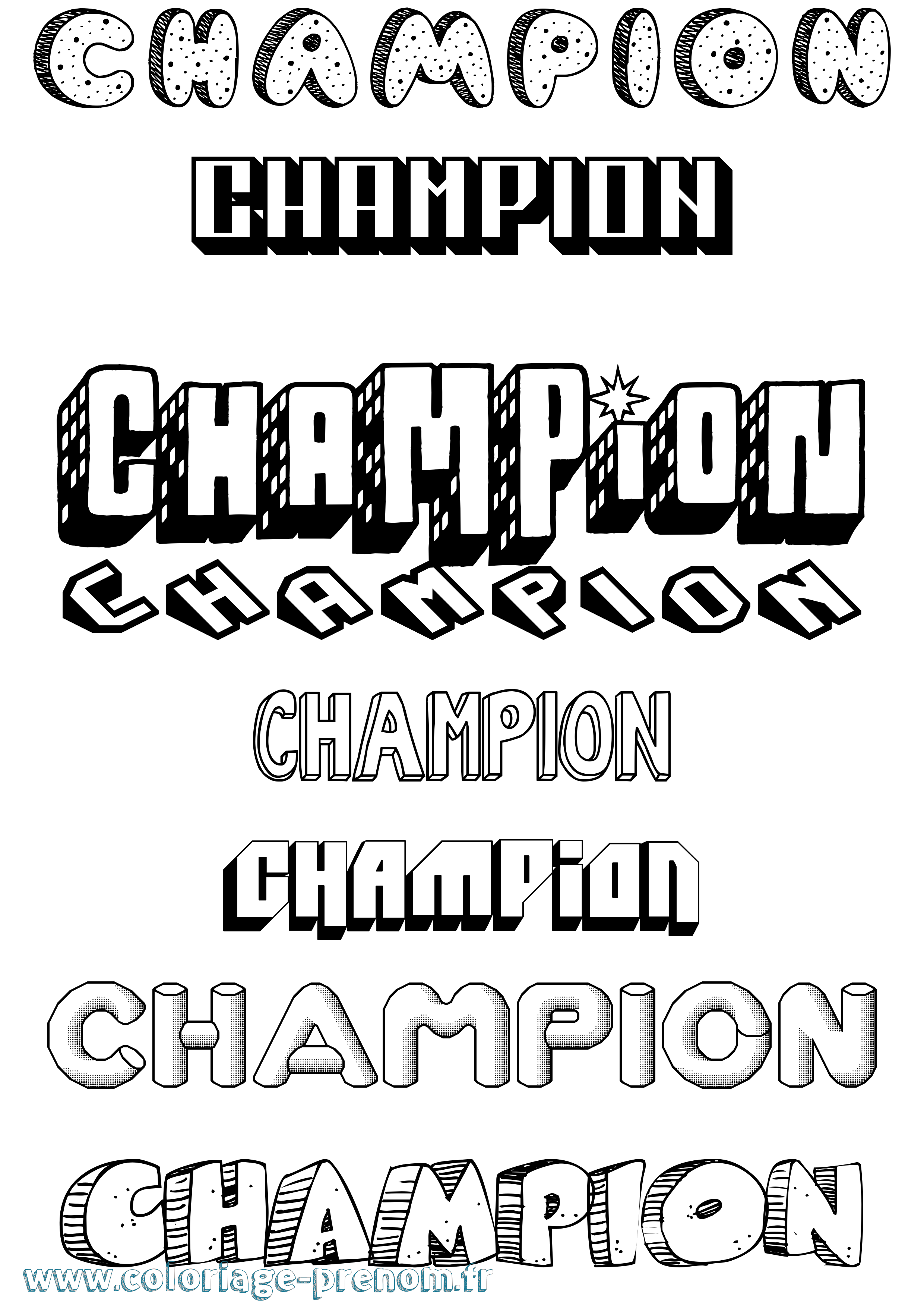 Coloriage Champion Effet 3D Coloriage prénom Champion Effet 3D
