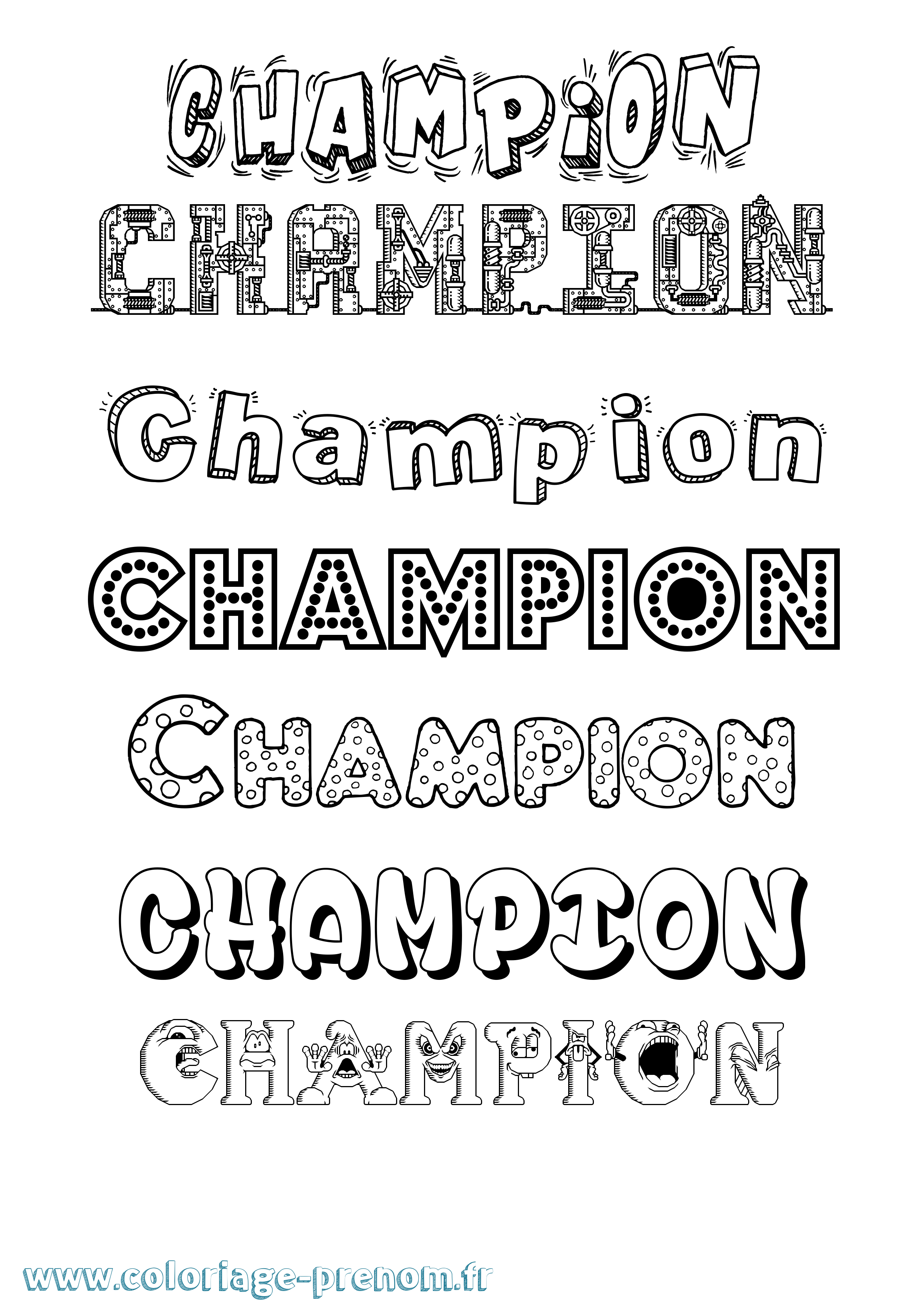 Coloriage Champion Fun Coloriage prénom Champion Fun