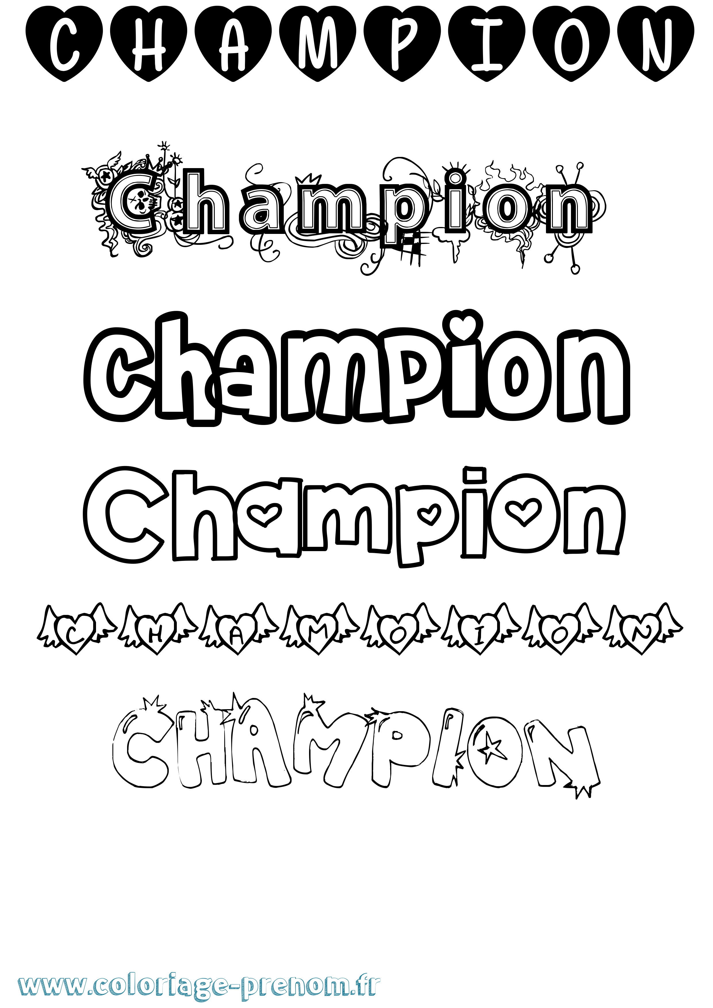 Coloriage Champion Girly Coloriage prénom Champion Girly