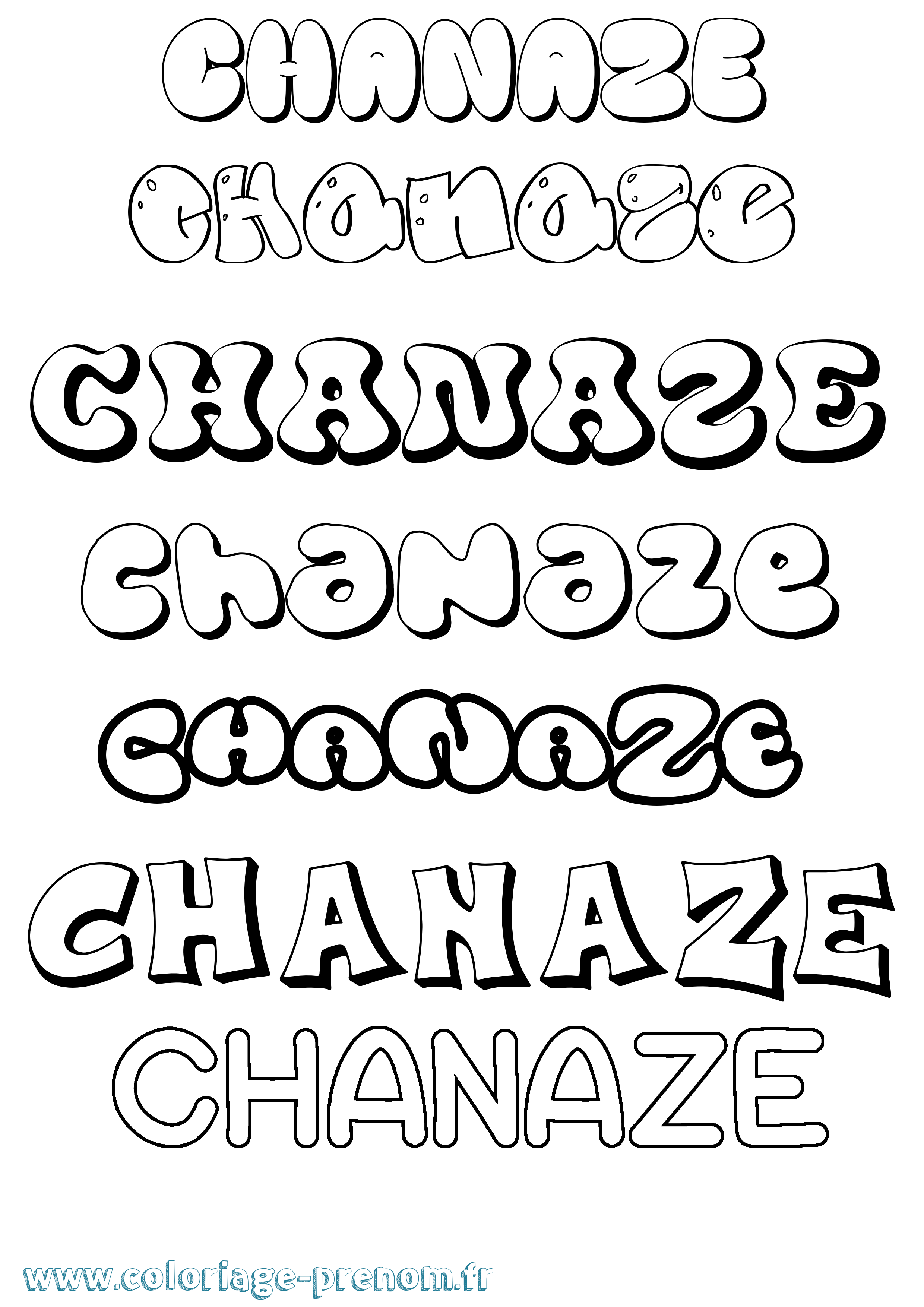 Coloriage Chanaze Bubble Coloriage prénom Chanaze Bubble