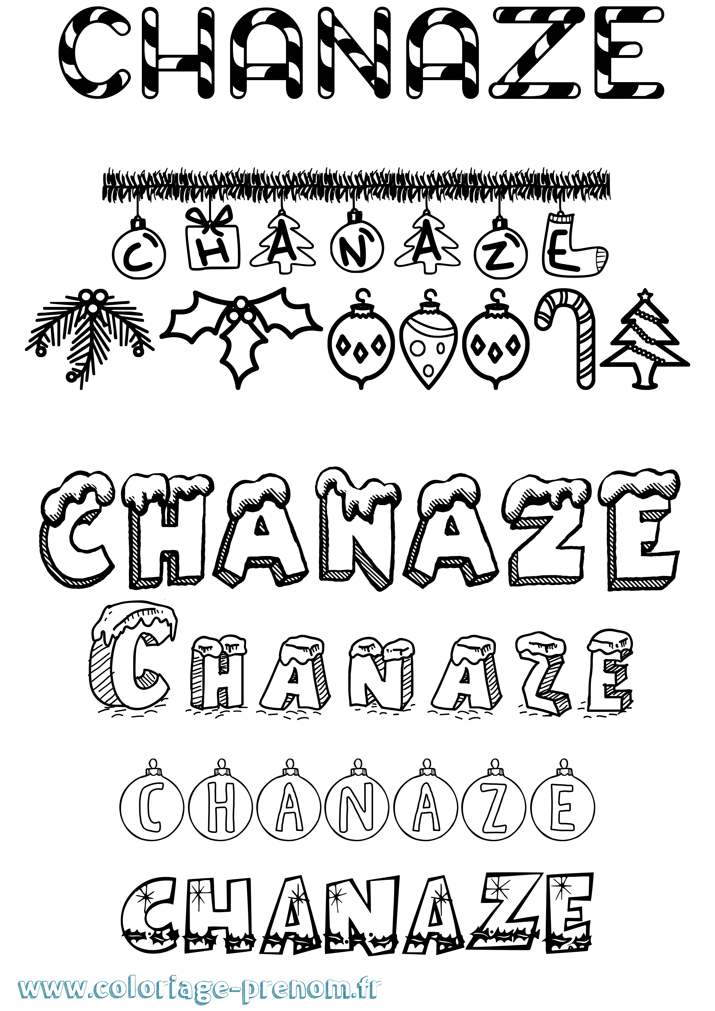 Coloriage Chanaze Noël Coloriage prénom Chanaze Noël
