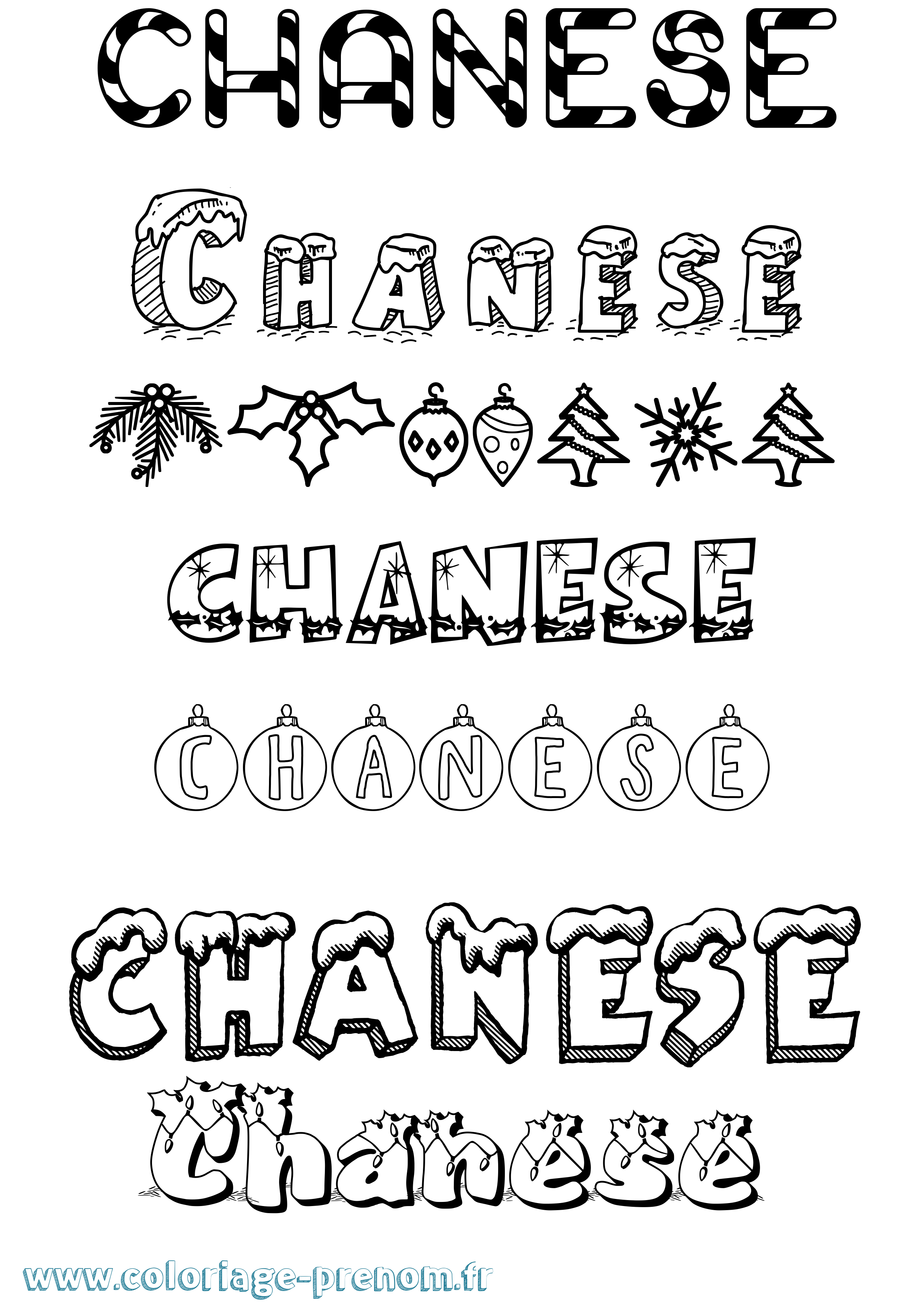 Coloriage Chanese Noël Coloriage prénom Chanese Noël