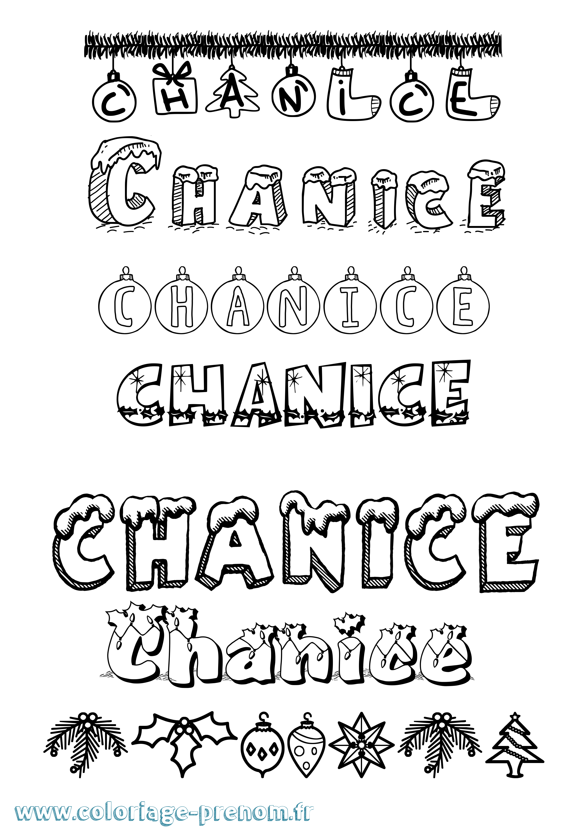 Coloriage Chanice Noël Coloriage prénom Chanice Noël