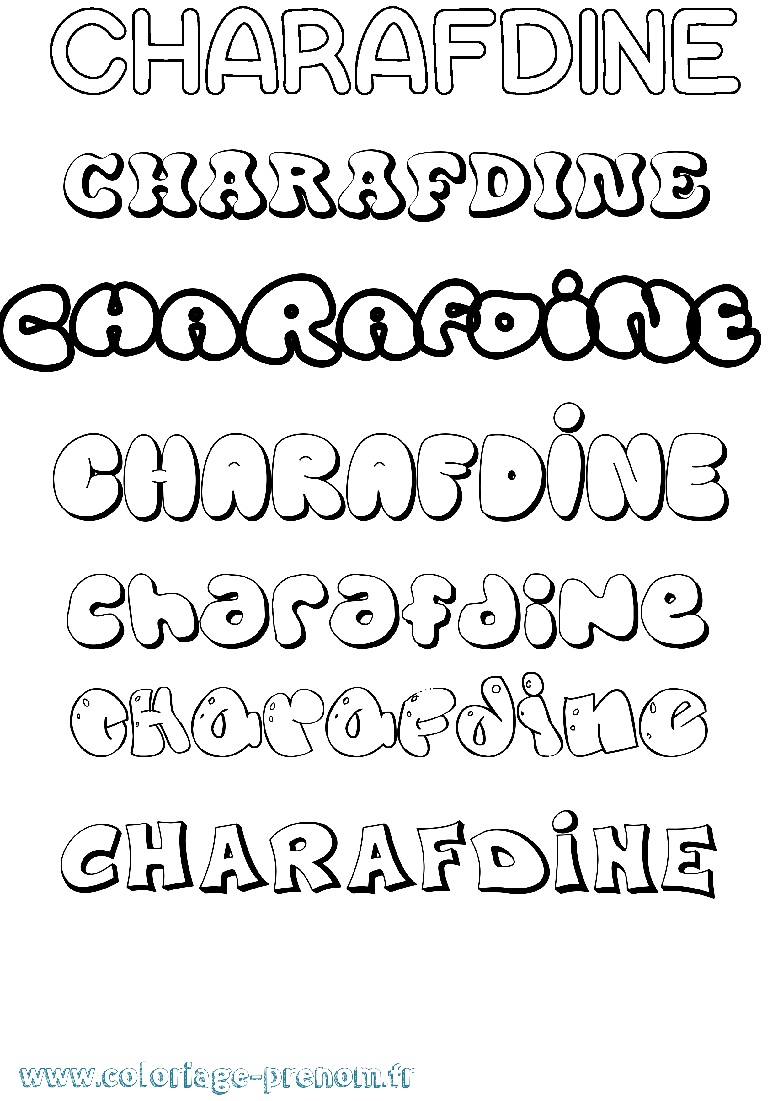Coloriage Charafdine Bubble Coloriage prénom Charafdine Bubble