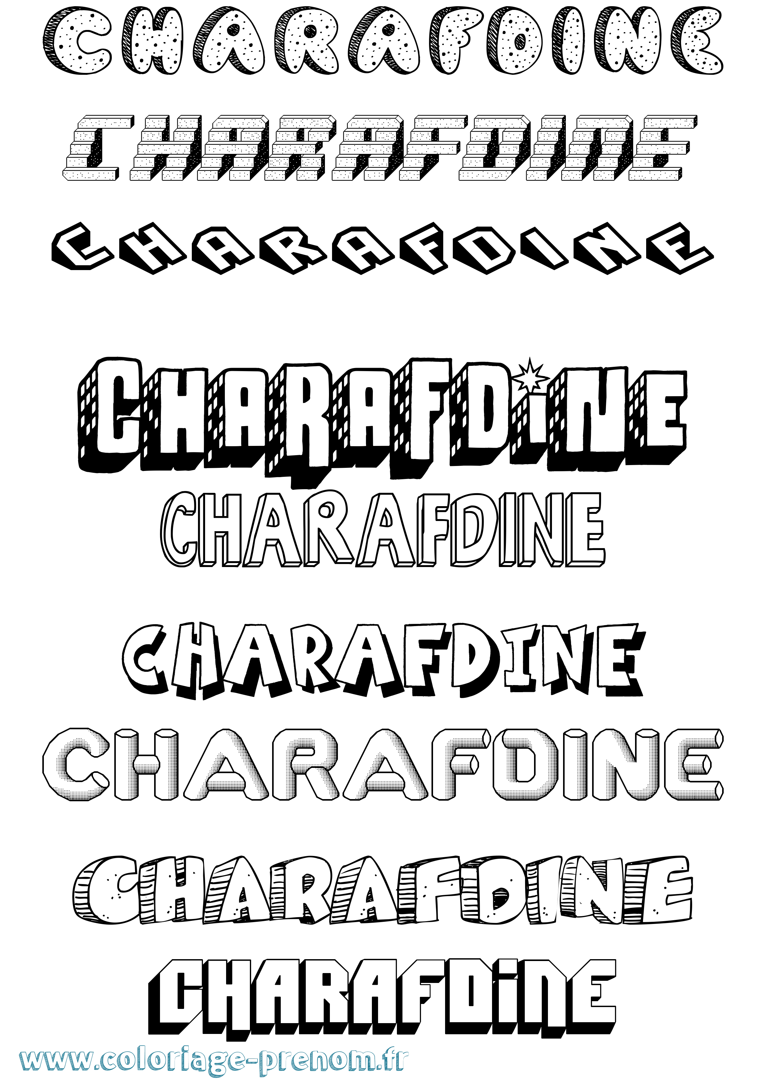 Coloriage Charafdine Effet 3D Coloriage prénom Charafdine Effet 3D