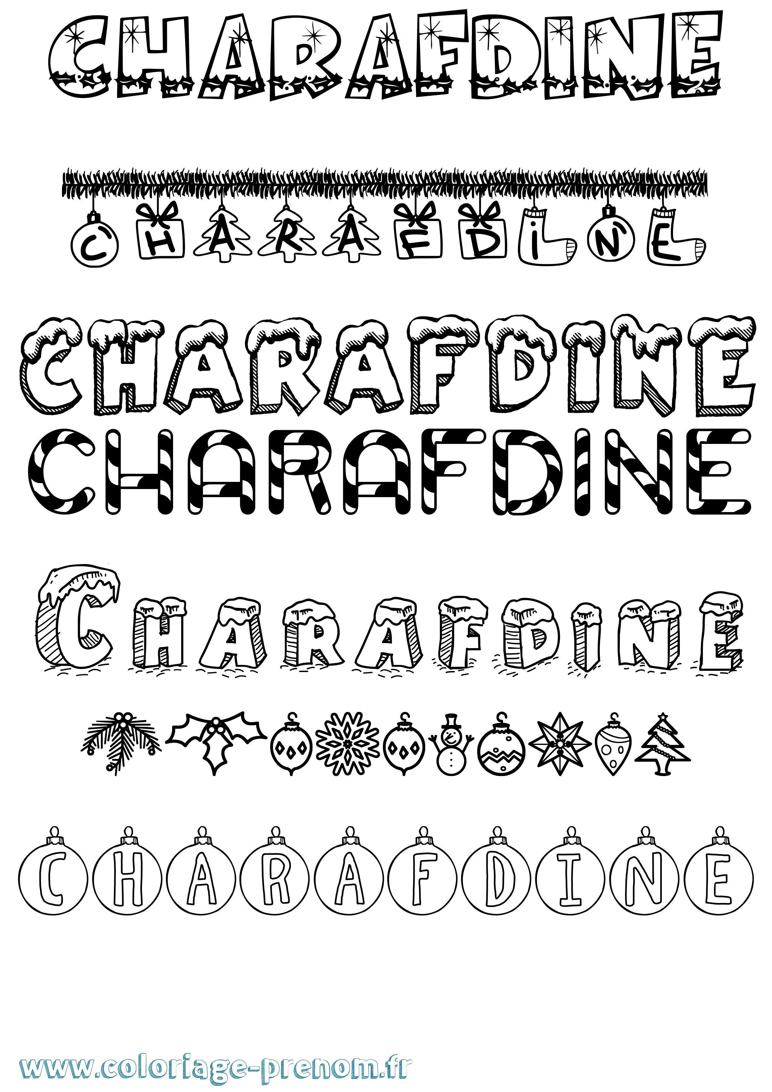 Coloriage Charafdine Noël Coloriage prénom Charafdine Noël