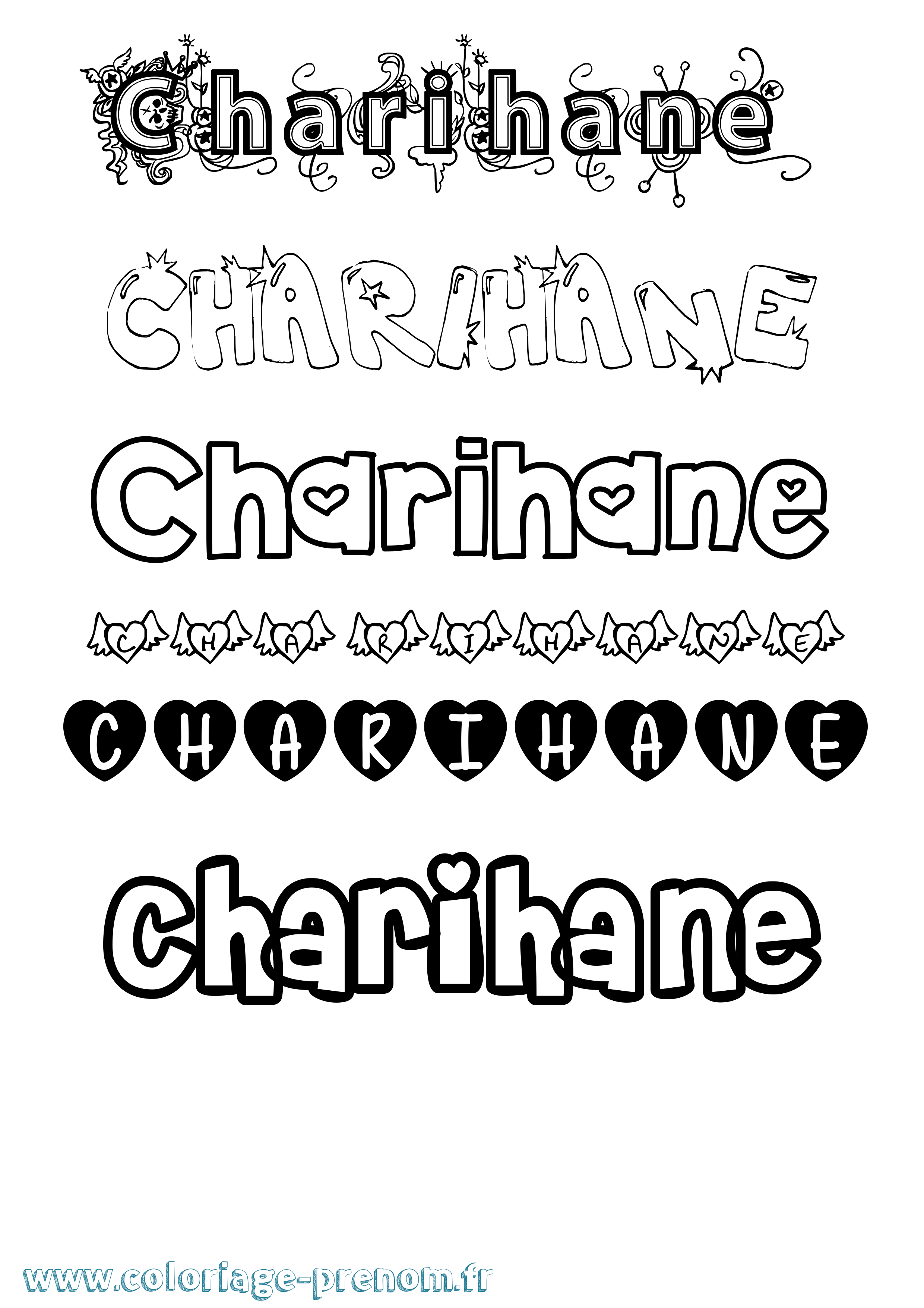 Coloriage Charihane Girly Coloriage prénom Charihane Girly