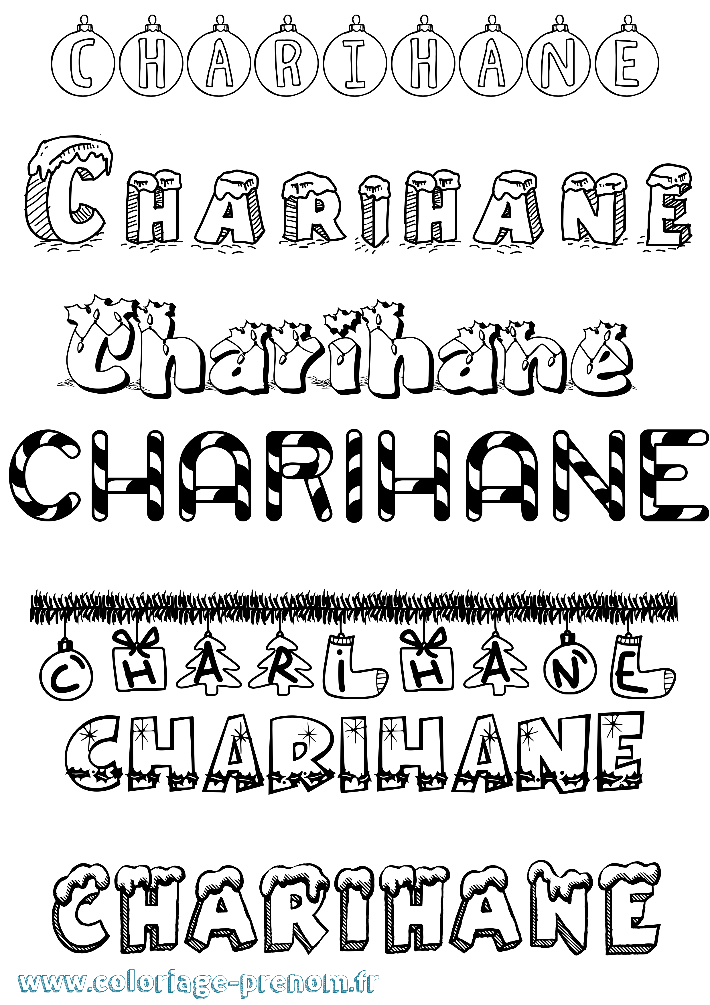 Coloriage Charihane Noël Coloriage prénom Charihane Noël