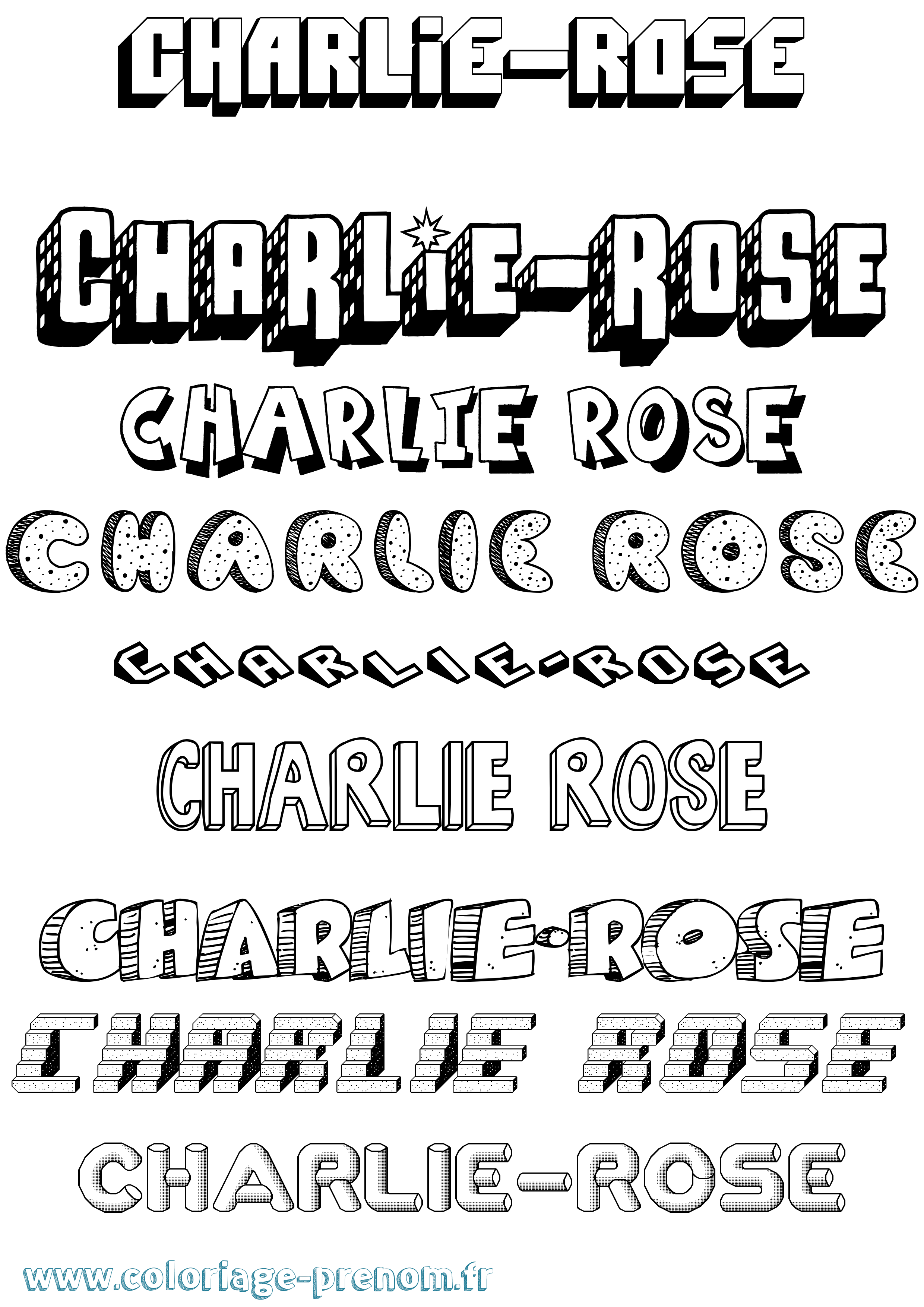 Coloriage Charlie-Rose Effet 3D Coloriage prénom Charlie-Rose Effet 3D