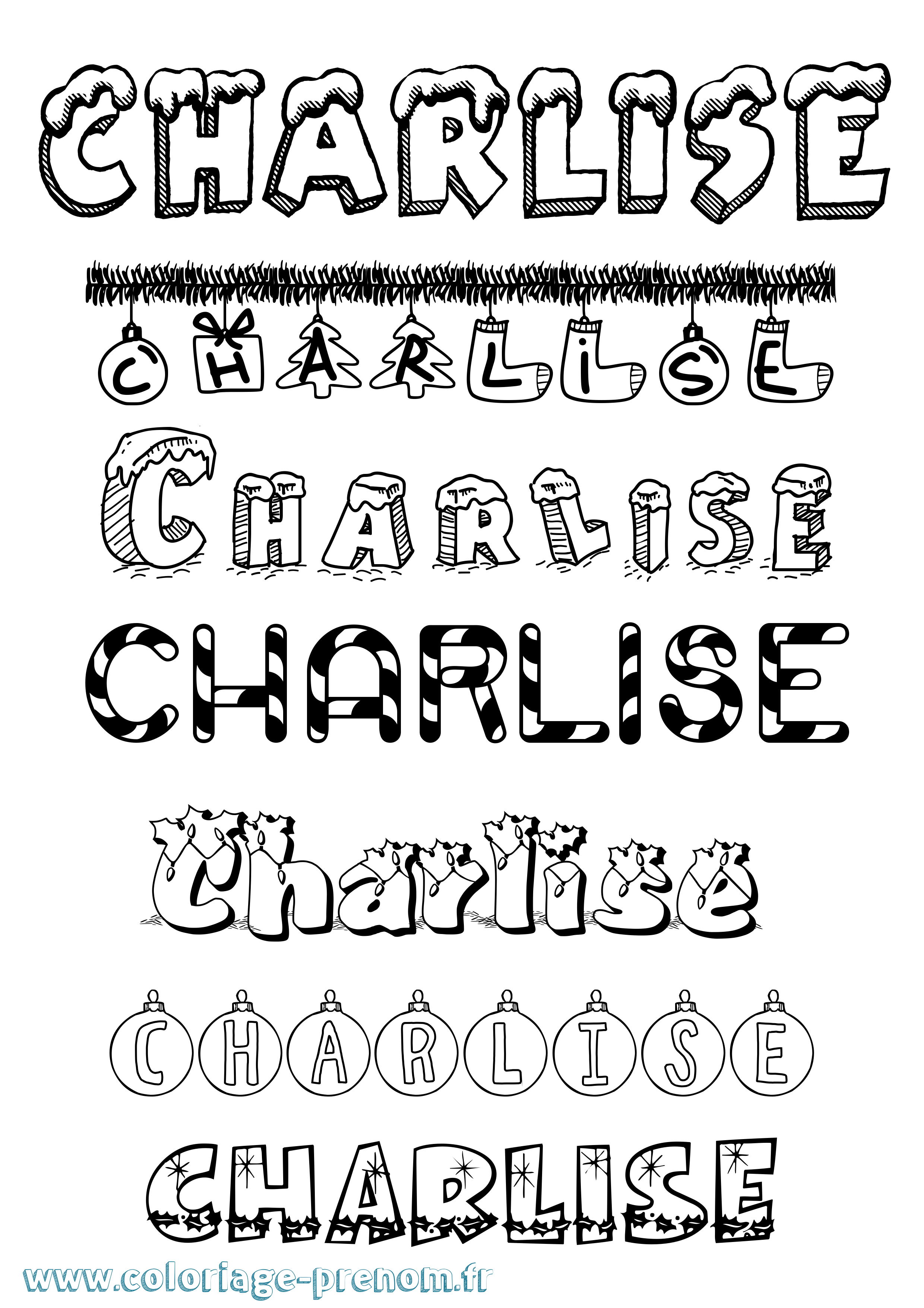 Coloriage Charlise Noël Coloriage prénom Charlise Noël
