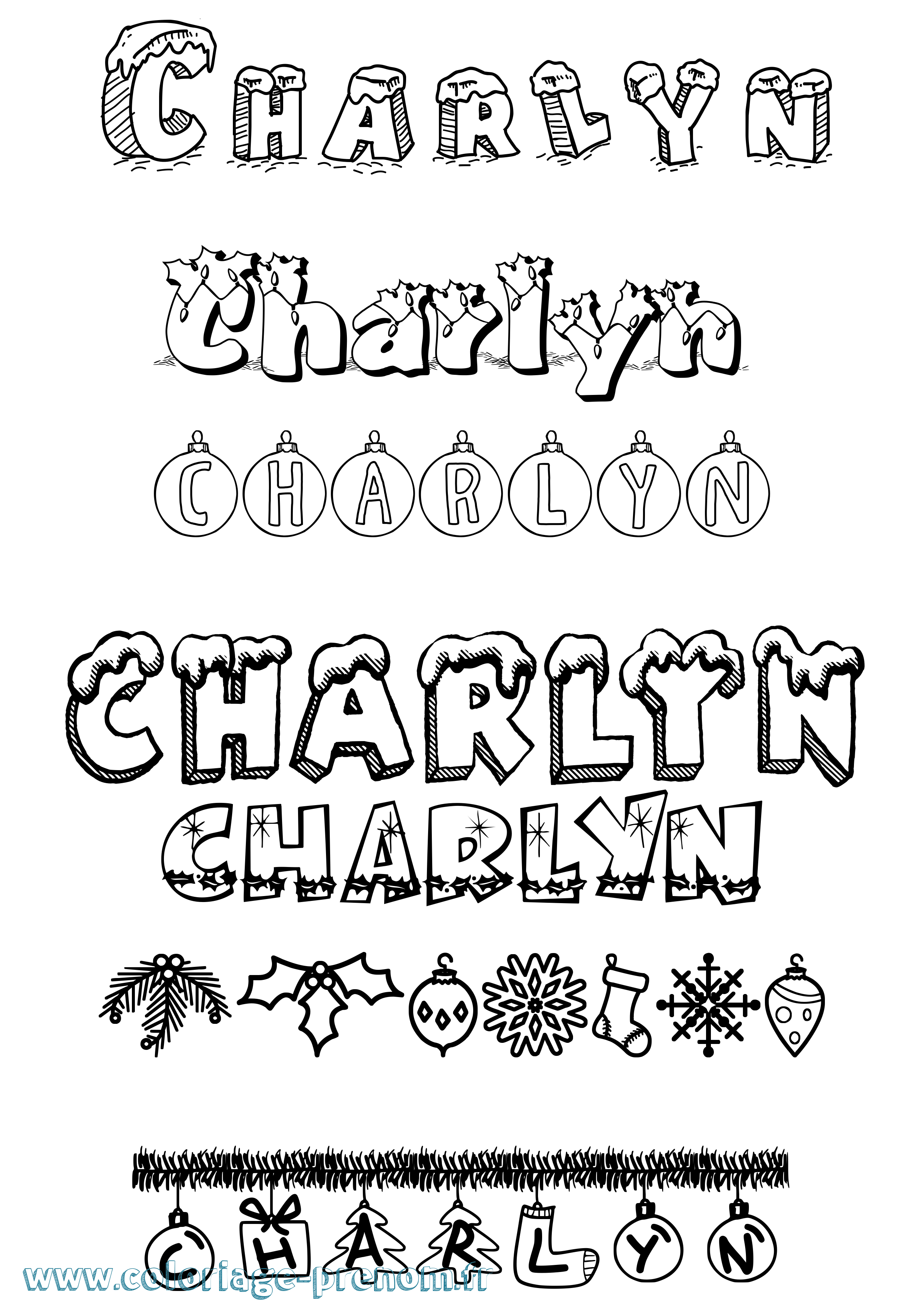 Coloriage Charlyn Noël Coloriage prénom Charlyn Noël