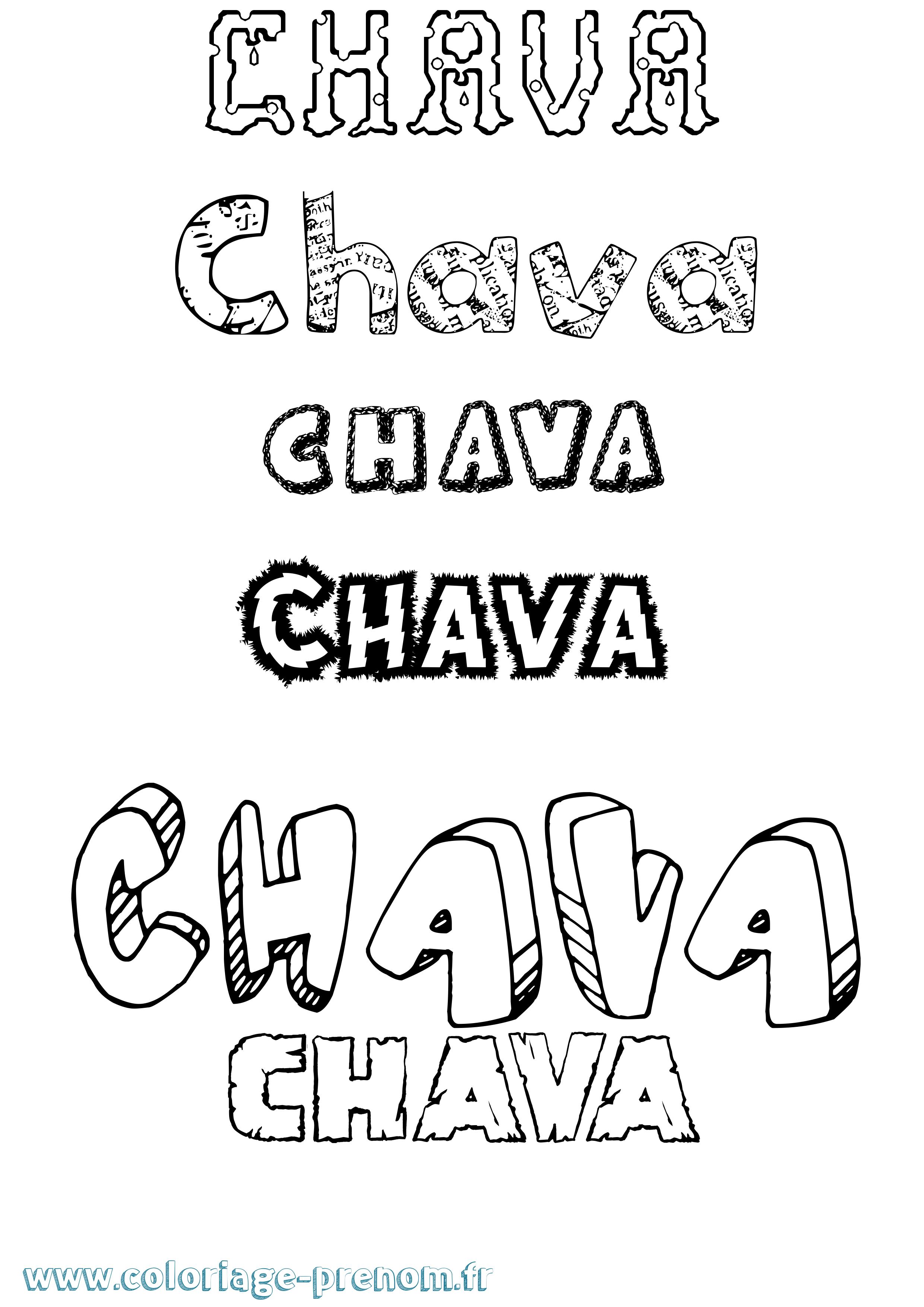 Coloriage Chava Destructuré Coloriage prénom Chava Destructuré