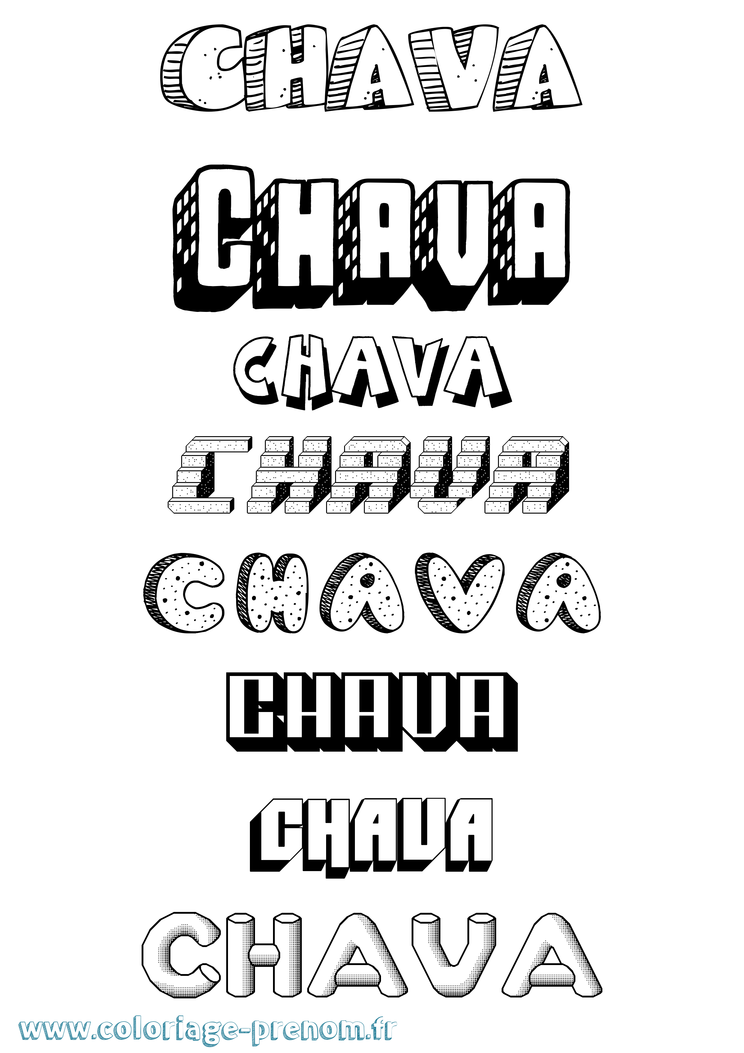 Coloriage Chava Effet 3D Coloriage prénom Chava Effet 3D