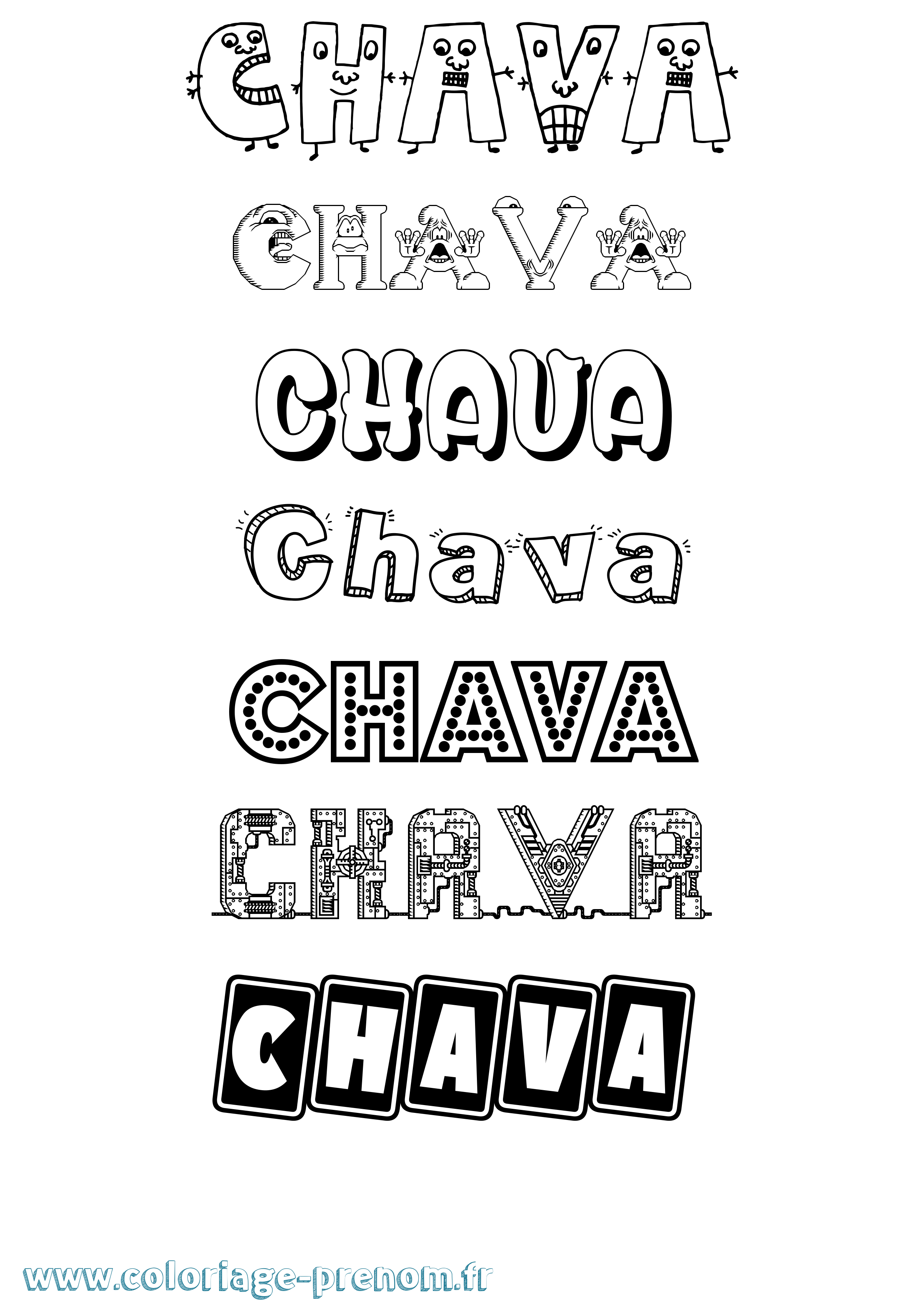 Coloriage Chava Fun Coloriage prénom Chava Fun