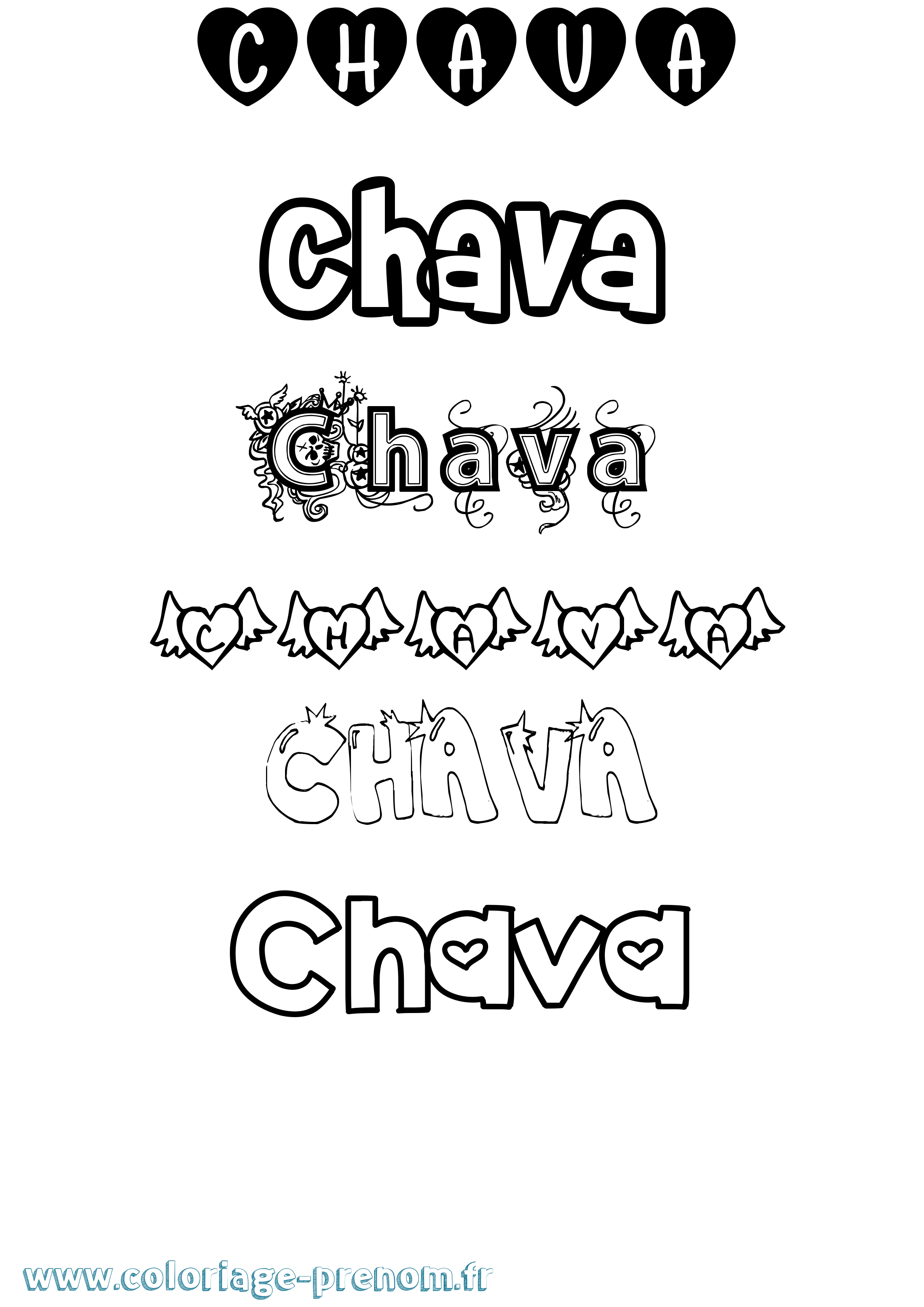 Coloriage Chava Girly Coloriage prénom Chava Girly