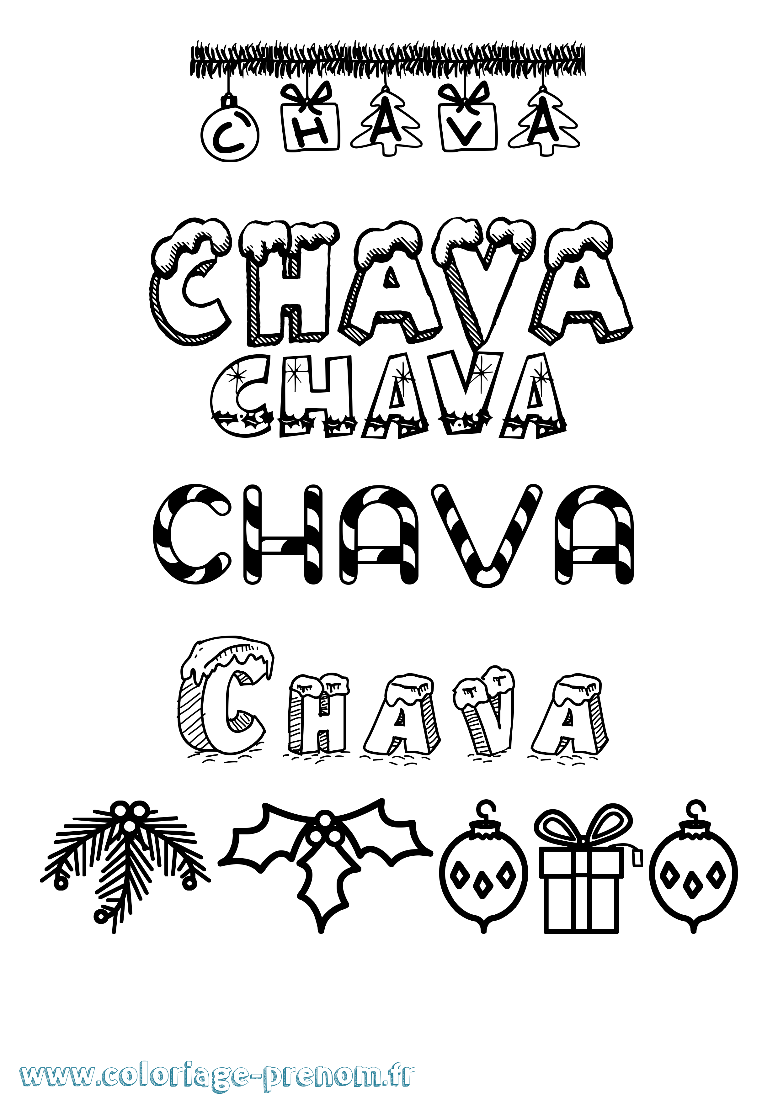 Coloriage Chava Noël Coloriage prénom Chava Noël