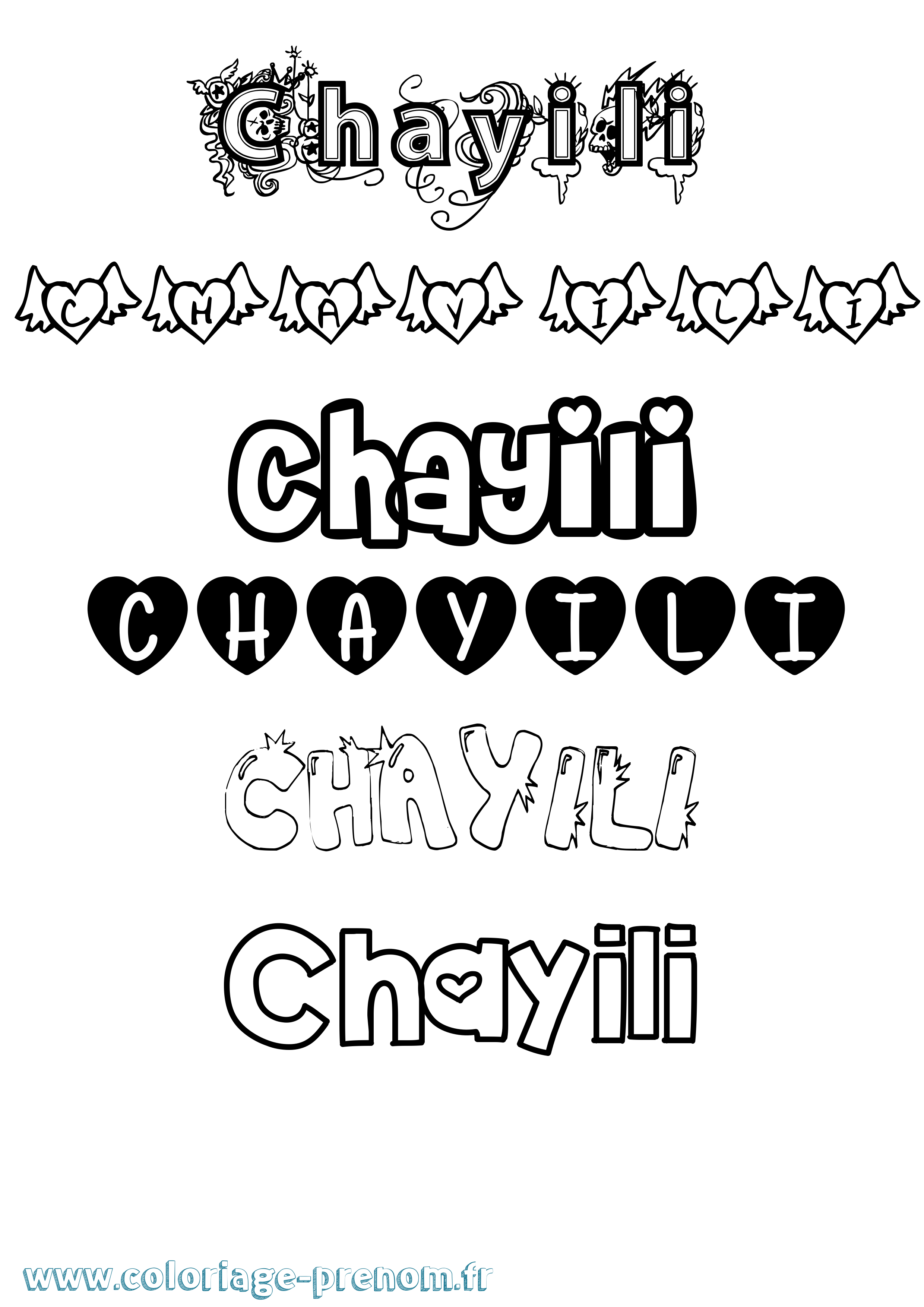 Coloriage Chayili Girly Coloriage prénom Chayili Girly