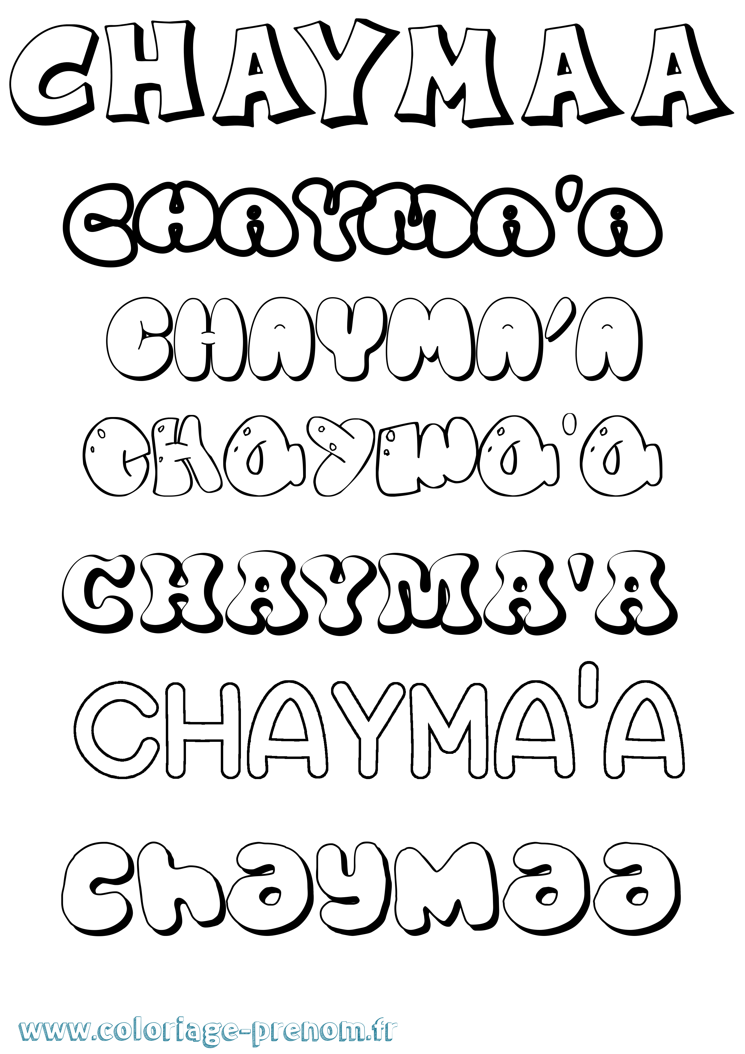 Coloriage Chayma'A Bubble Coloriage prénom Chayma'A Bubble