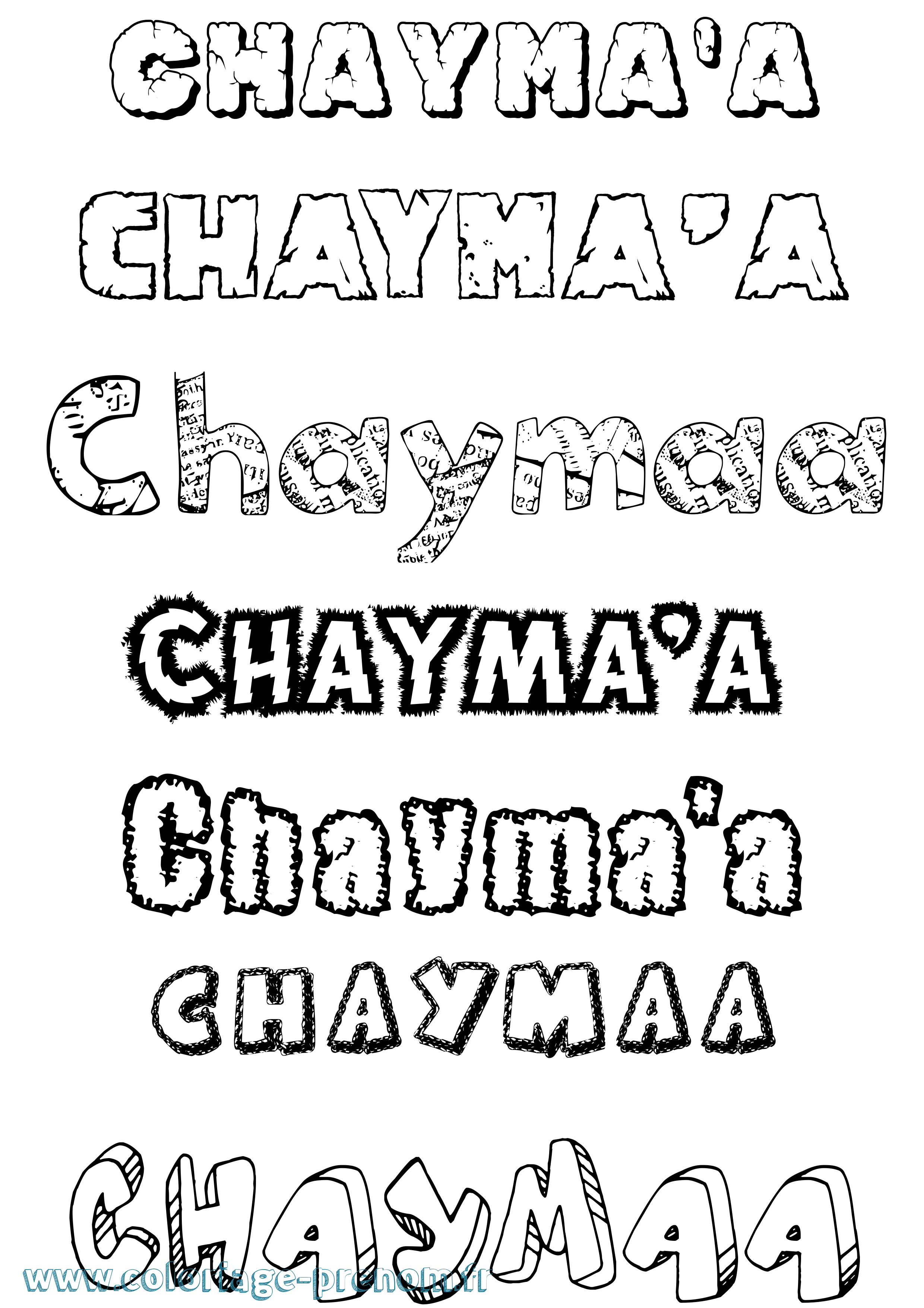 Coloriage Chayma'A Destructuré Coloriage prénom Chayma'A Destructuré