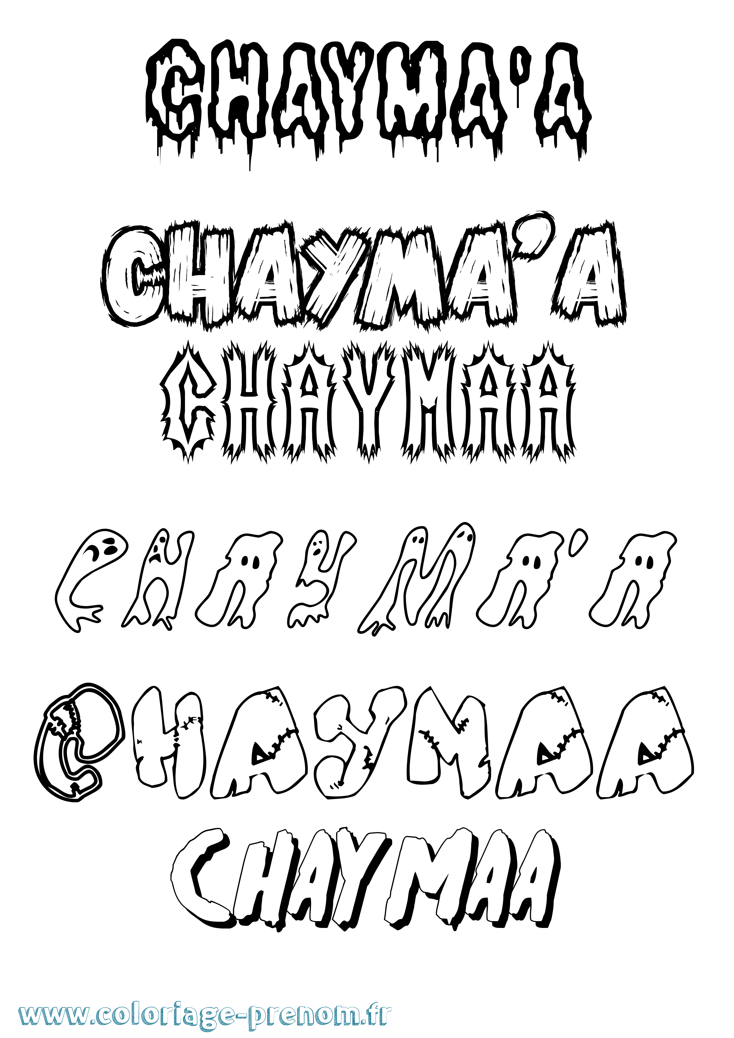 Coloriage Chayma'A Frisson Coloriage prénom Chayma'A Frisson