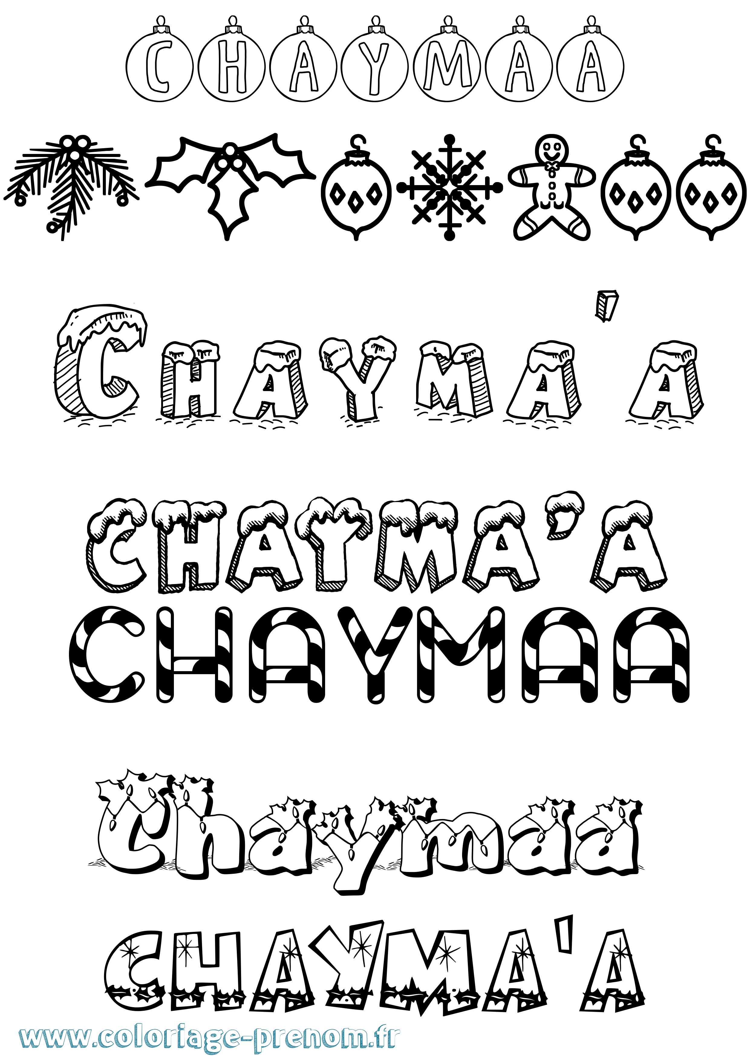 Coloriage Chayma'A Noël Coloriage prénom Chayma'A Noël