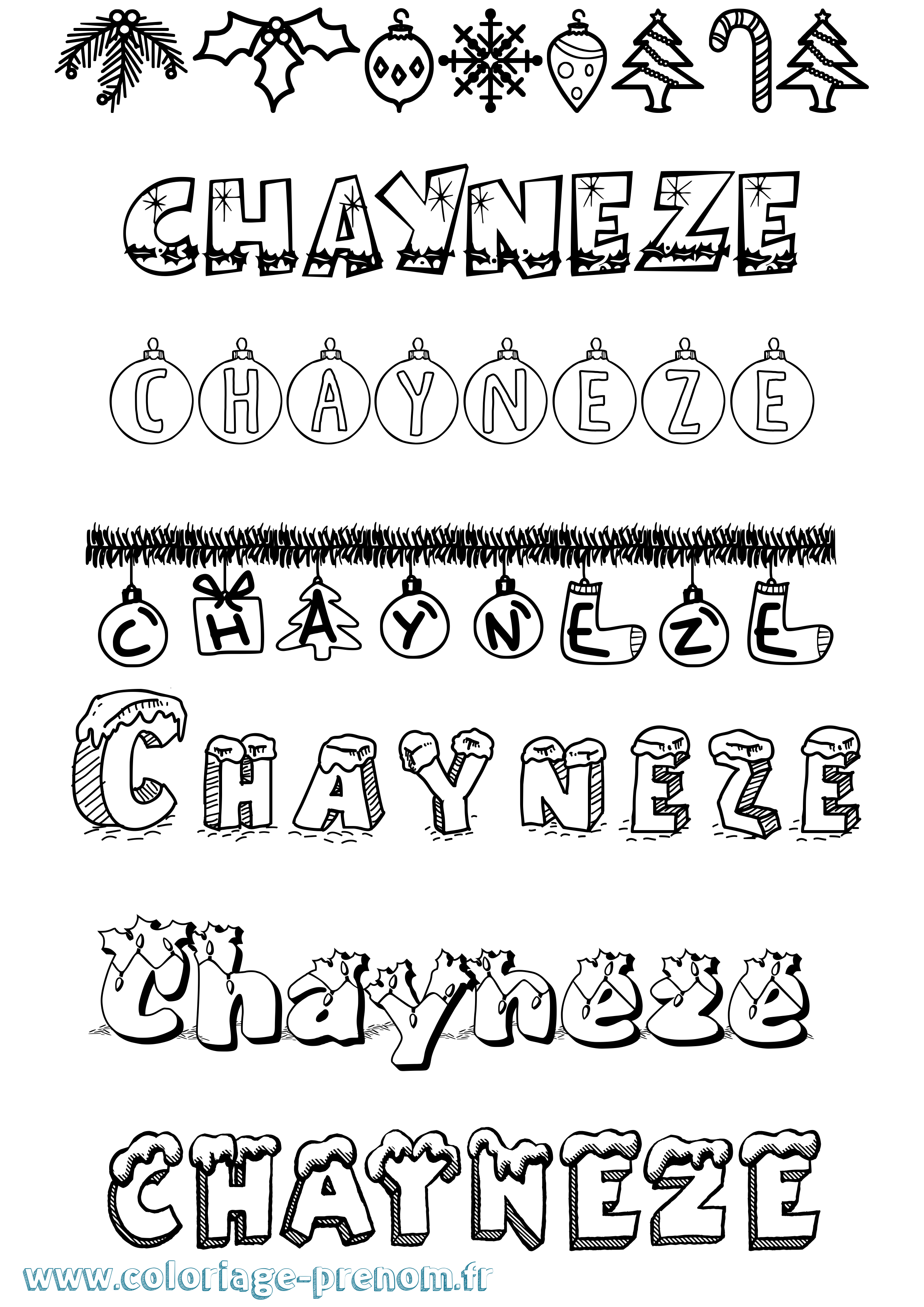 Coloriage Chayneze Noël Coloriage prénom Chayneze Noël