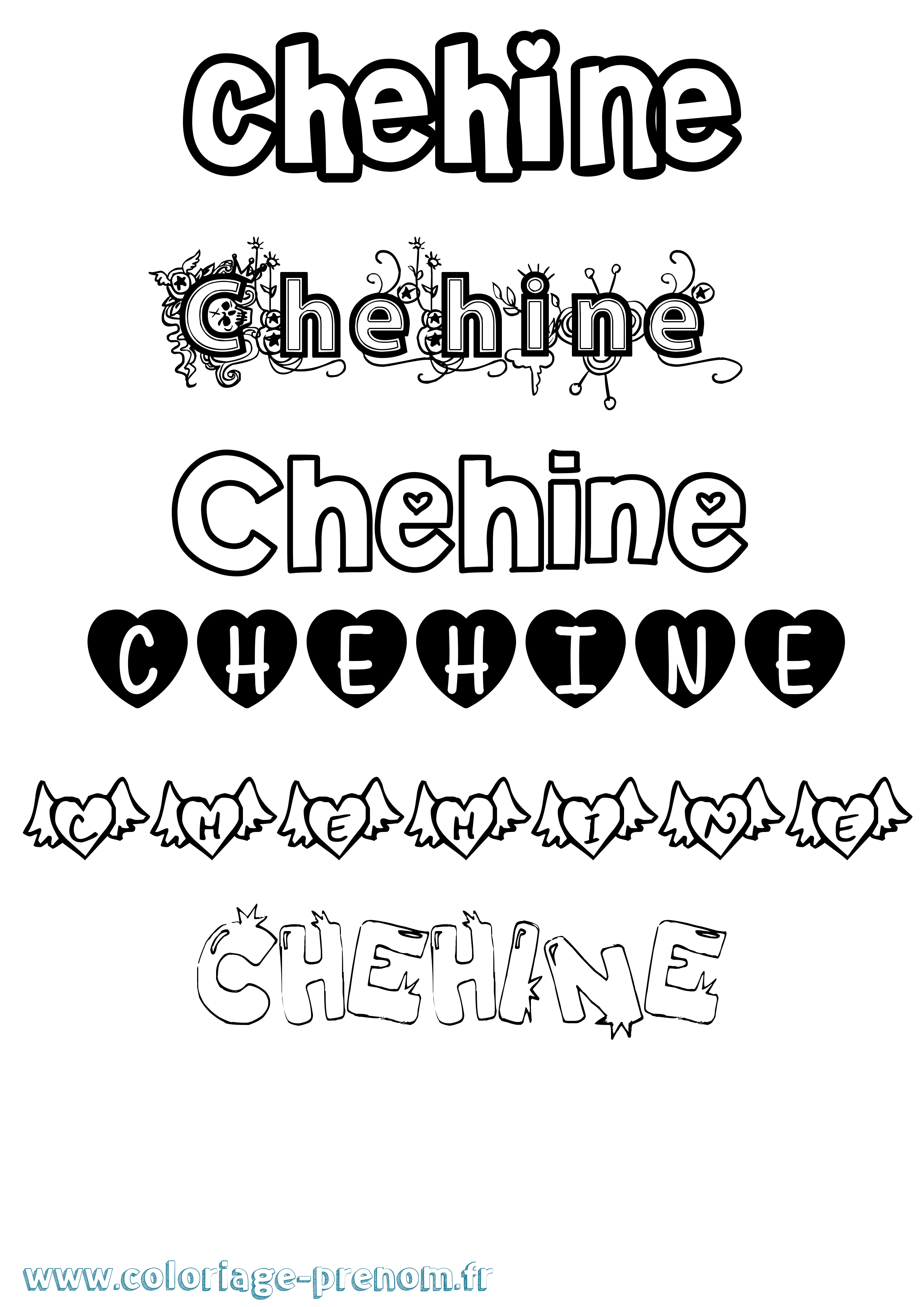 Coloriage Chehine Girly Coloriage prénom Chehine Girly