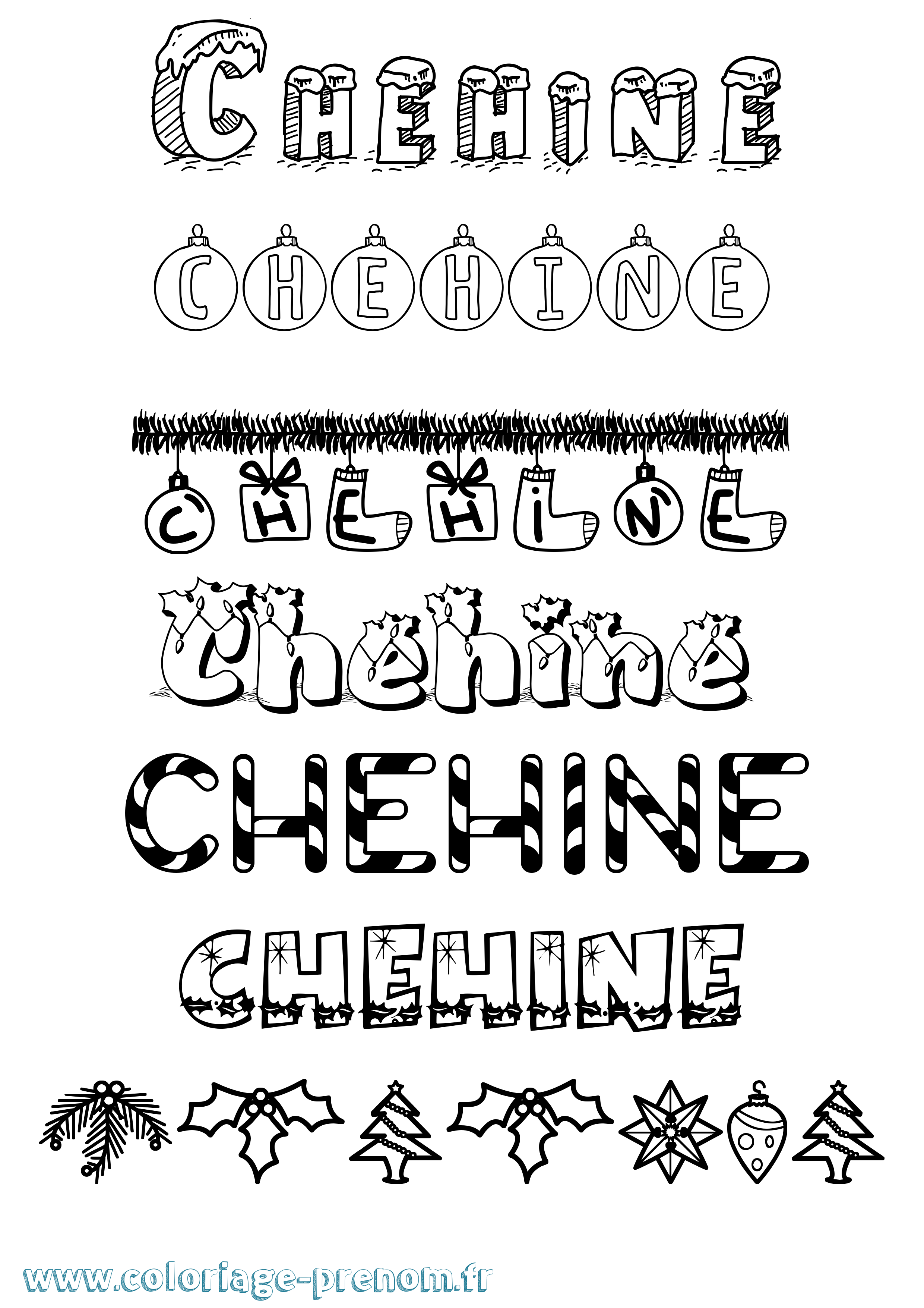 Coloriage Chehine Noël Coloriage prénom Chehine Noël