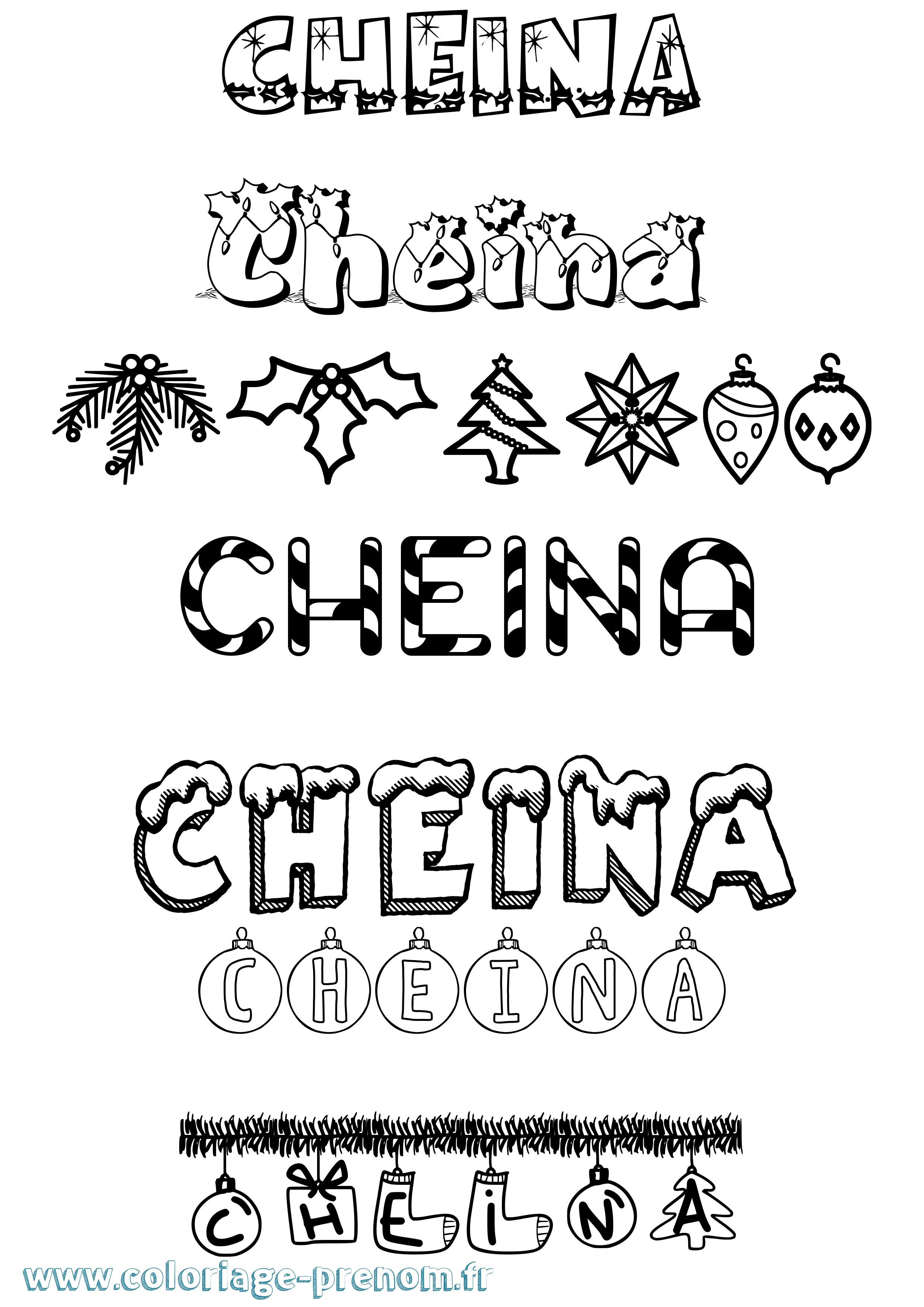 Coloriage Cheina Noël Coloriage prénom Cheina Noël