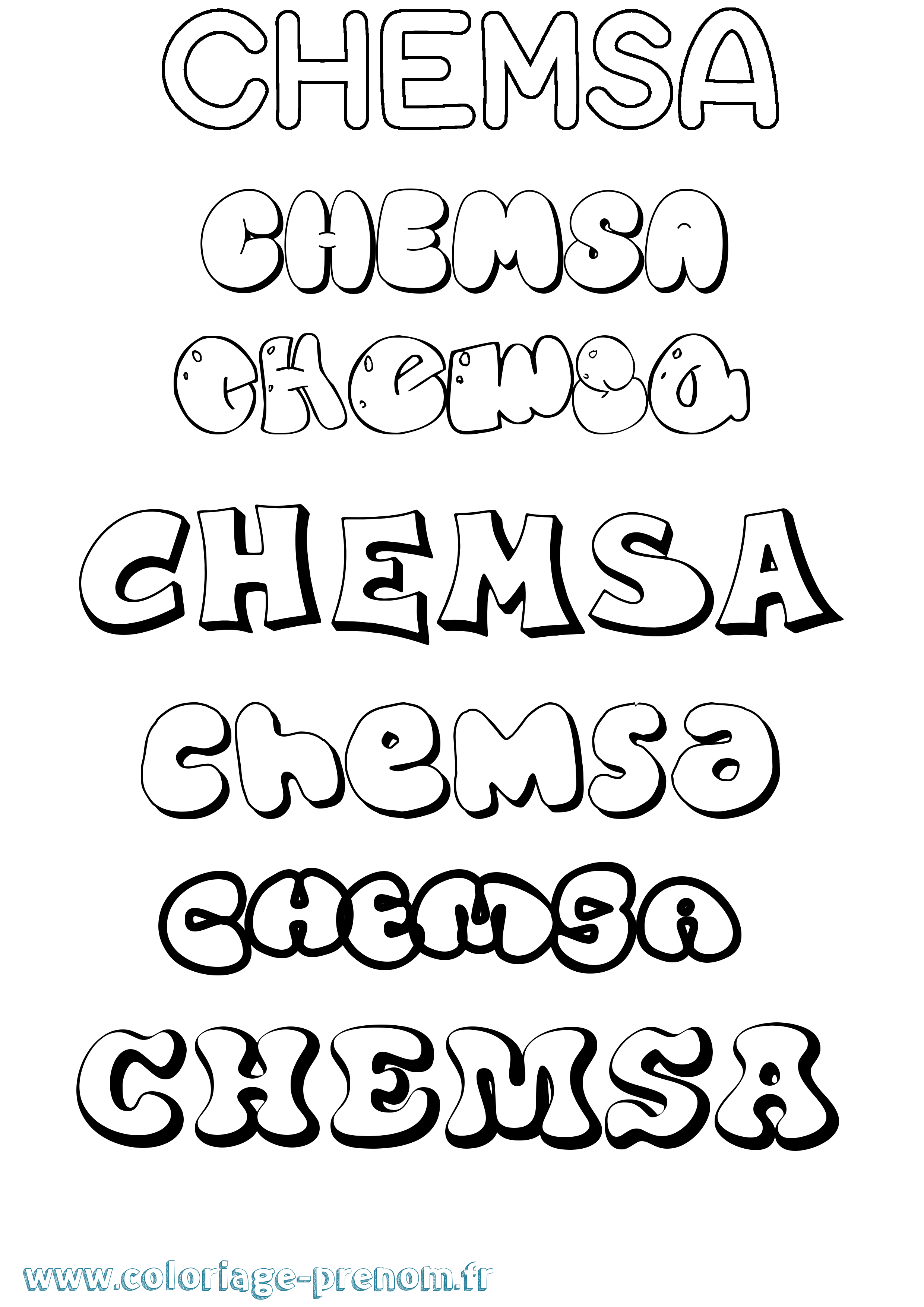 Coloriage Chemsa Bubble Coloriage prénom Chemsa Bubble