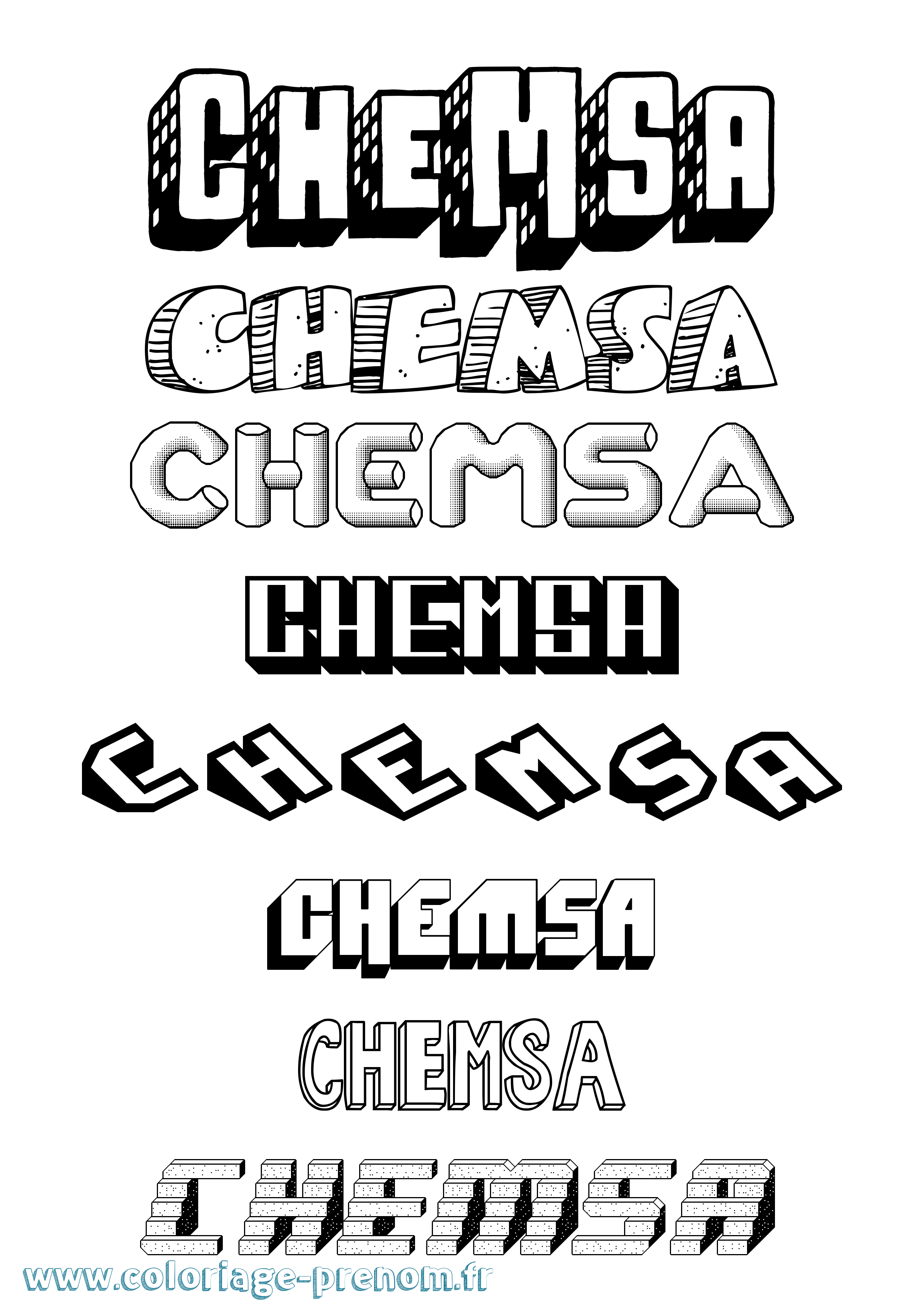 Coloriage Chemsa Effet 3D Coloriage prénom Chemsa Effet 3D