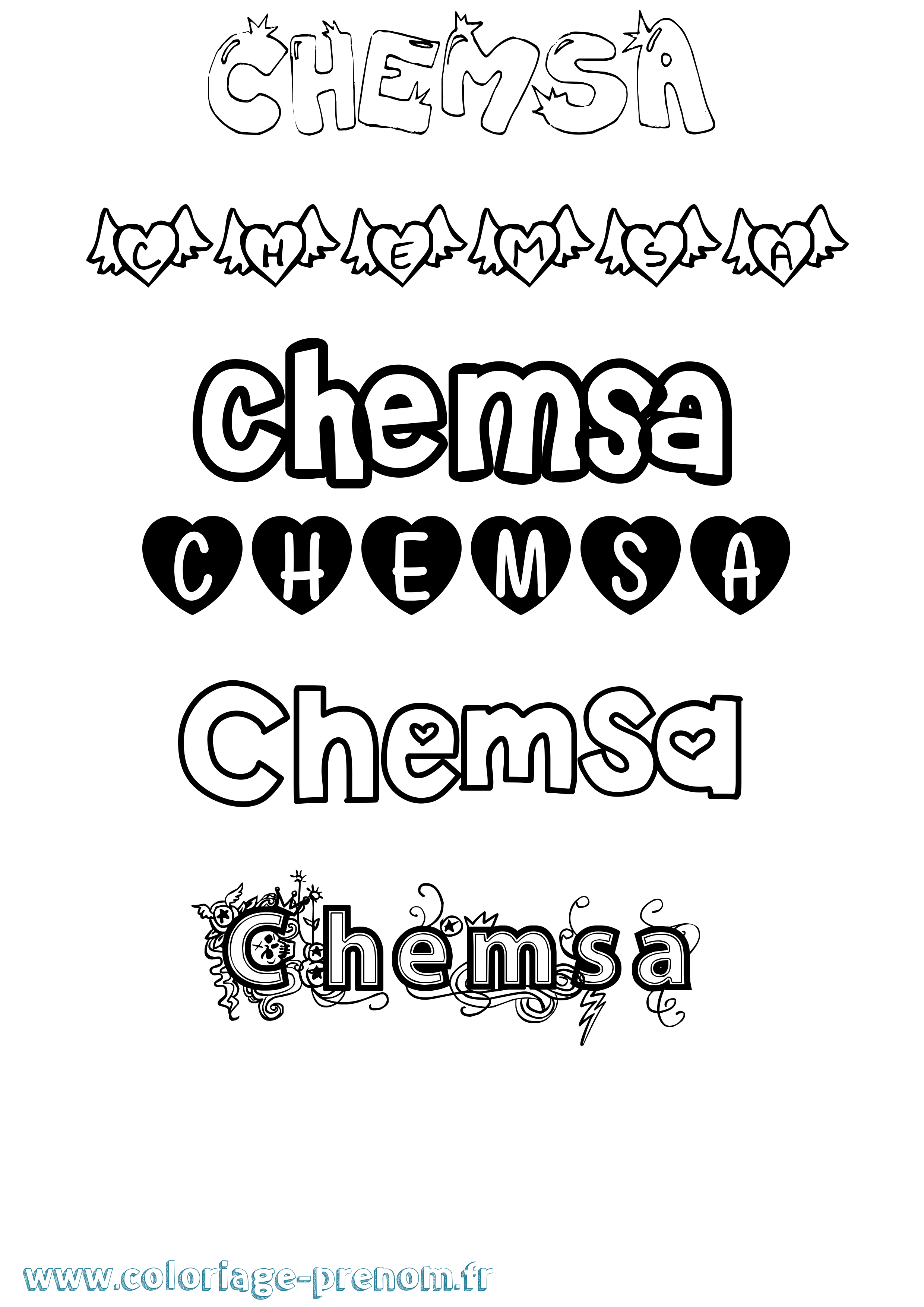 Coloriage Chemsa Girly Coloriage prénom Chemsa Girly