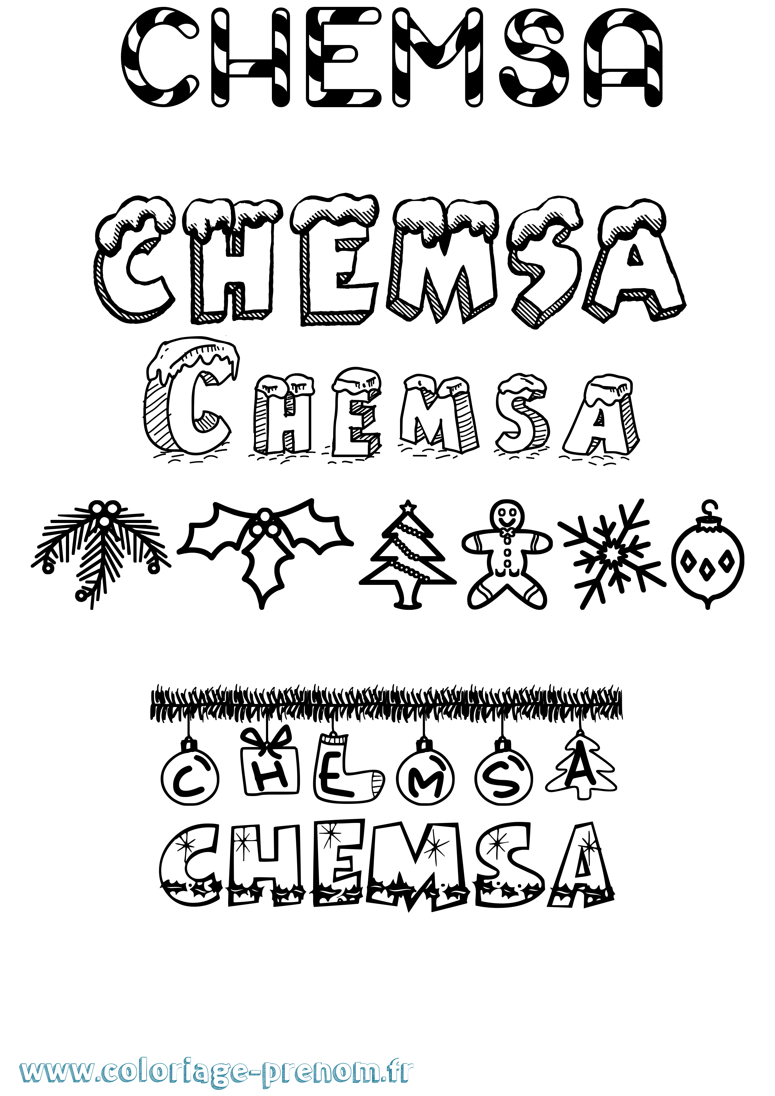 Coloriage Chemsa Noël Coloriage prénom Chemsa Noël